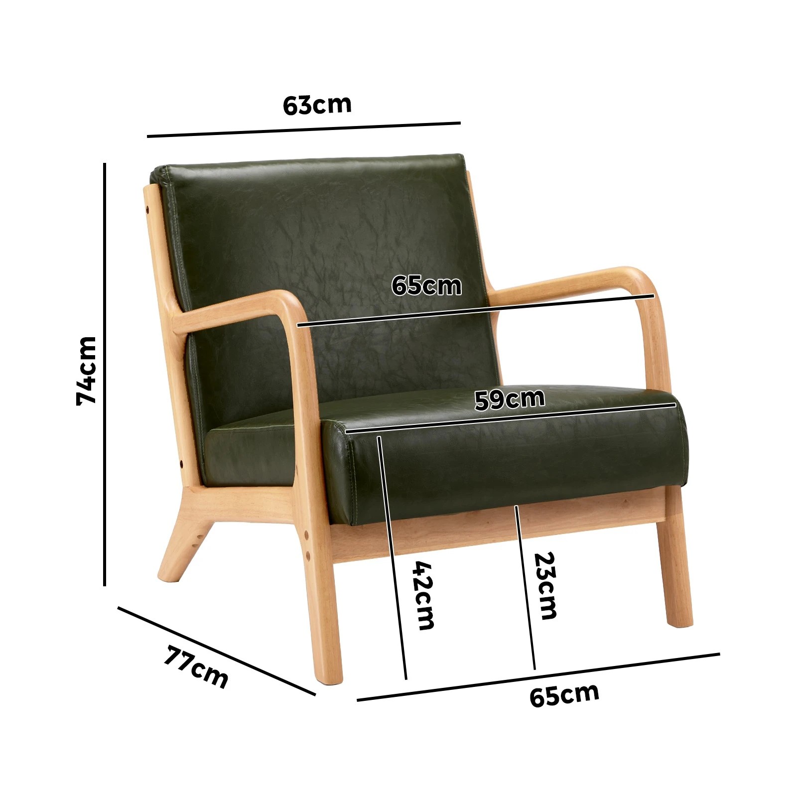 7 Oikiture Armchair Lounge Chair Accent Armchairs Couches Sofa Wood Pu
 - Green, 7 of 10