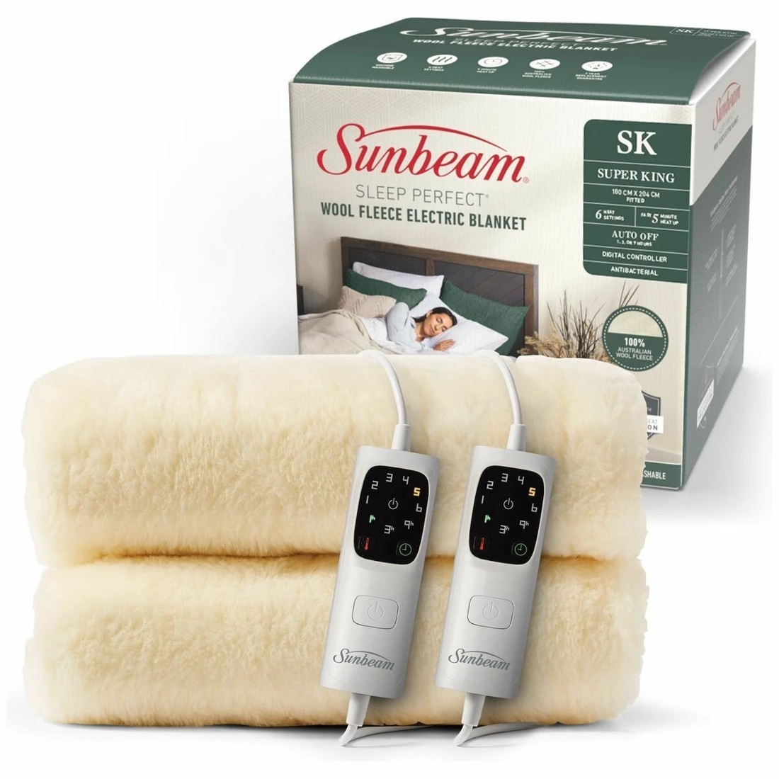 3 Sunbeam Sleep Perfect Wool Fleece Anti Bacterial Super King Heated Blanket, 3 of 5