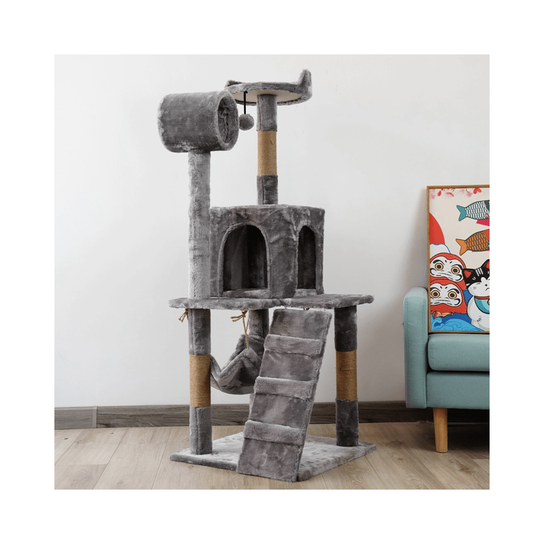3 Furtastic 135cm Cat Tree Scratching Post - Silver Grey, 3 of 4