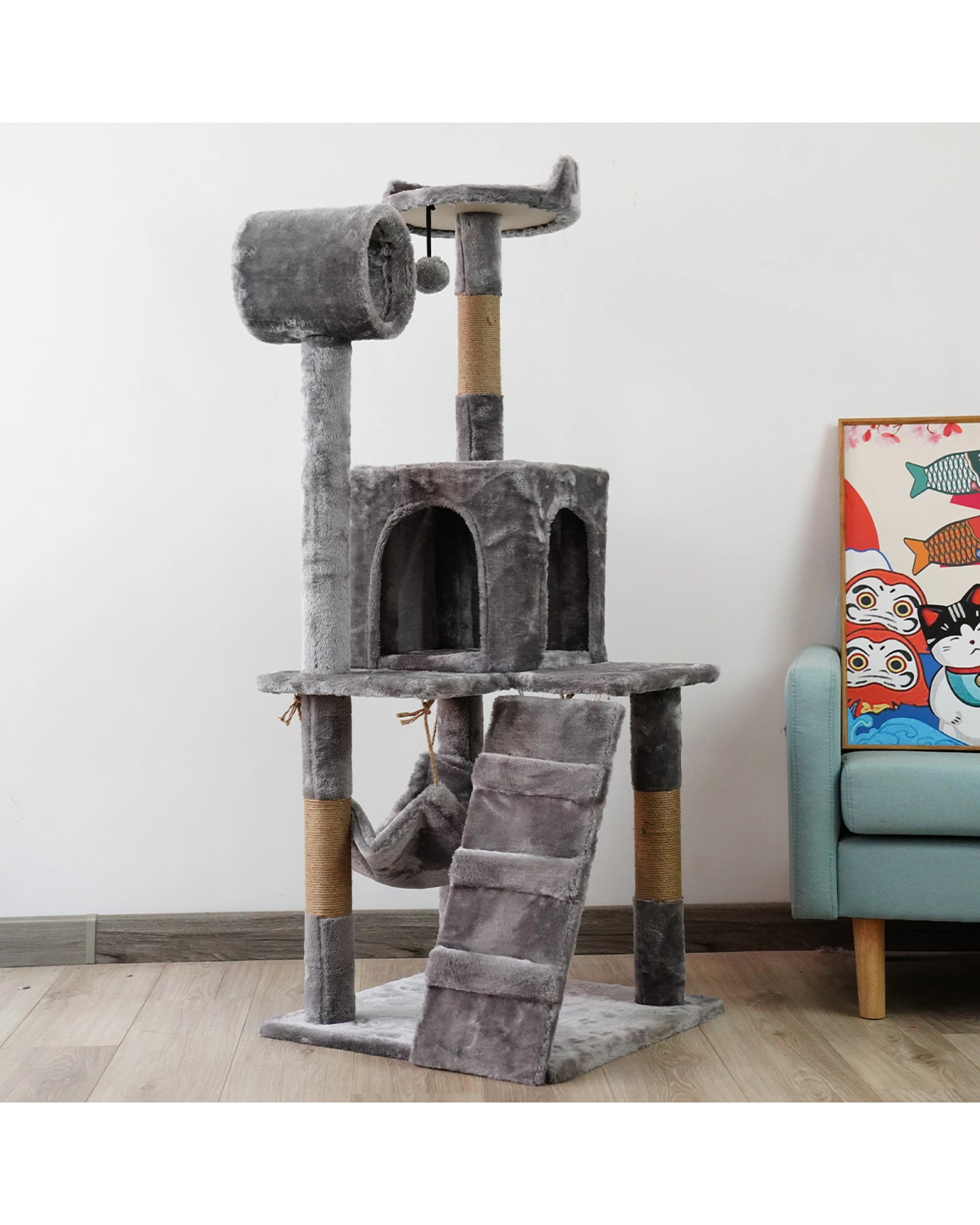 3 Furtastic 135cm Cat Tree Scratching Post - Silver Grey, 3 of 4