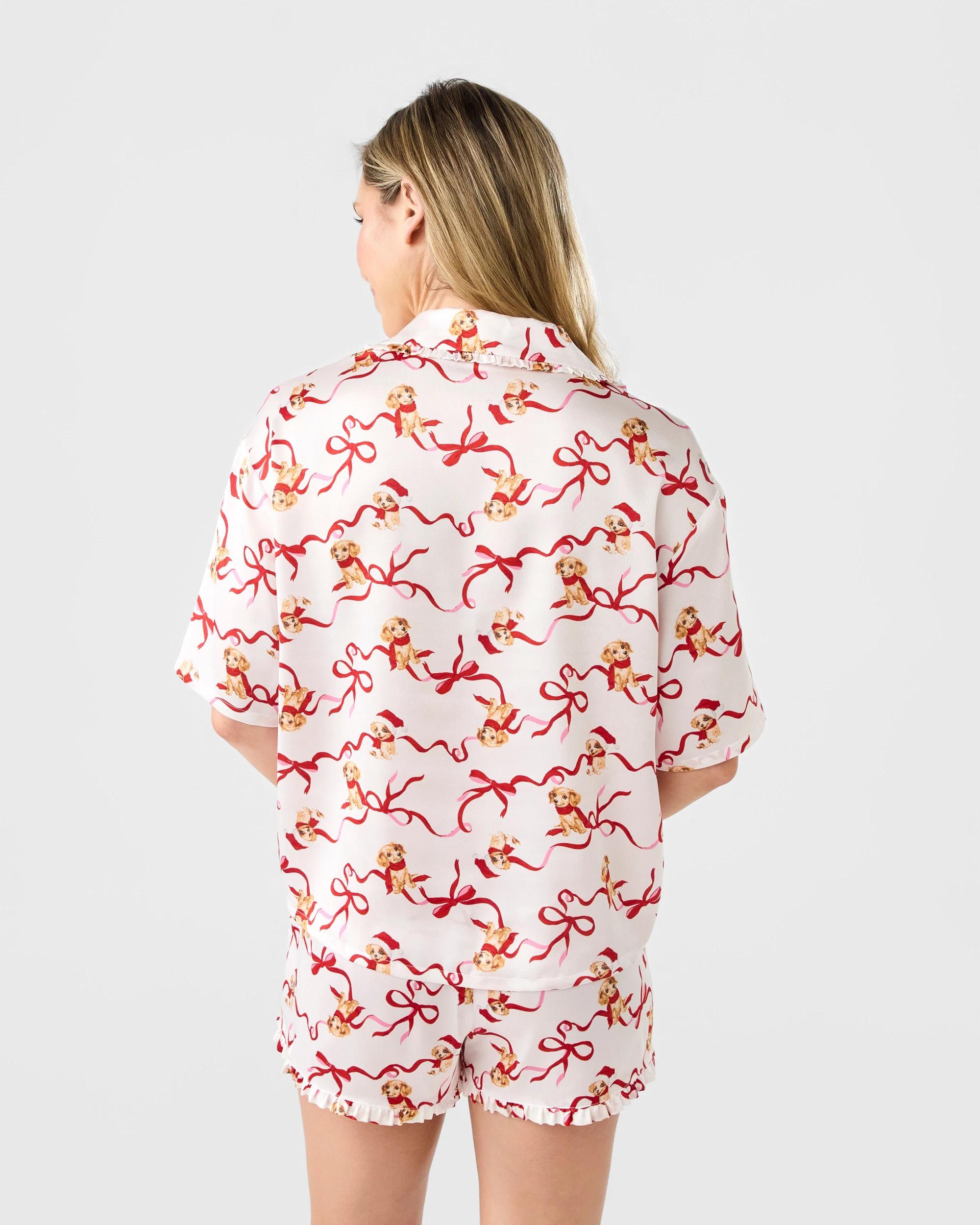 4 Family Matching Christmas Dog Ribbon Mini Me Womens Pyjama Set Xmas Dog, 4 of 10