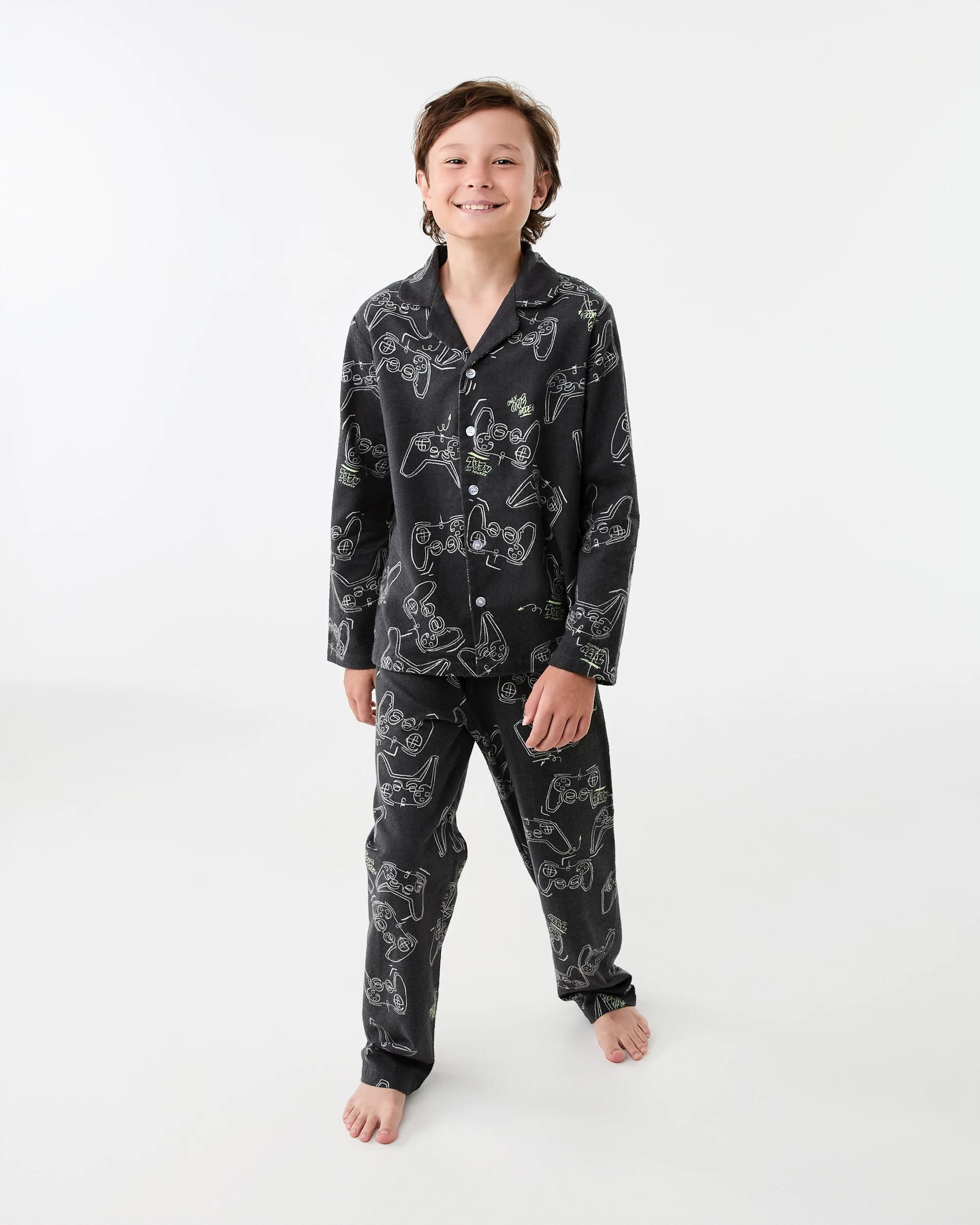 1 Flannel Pyjama Set Gry Contl, 1 of 6