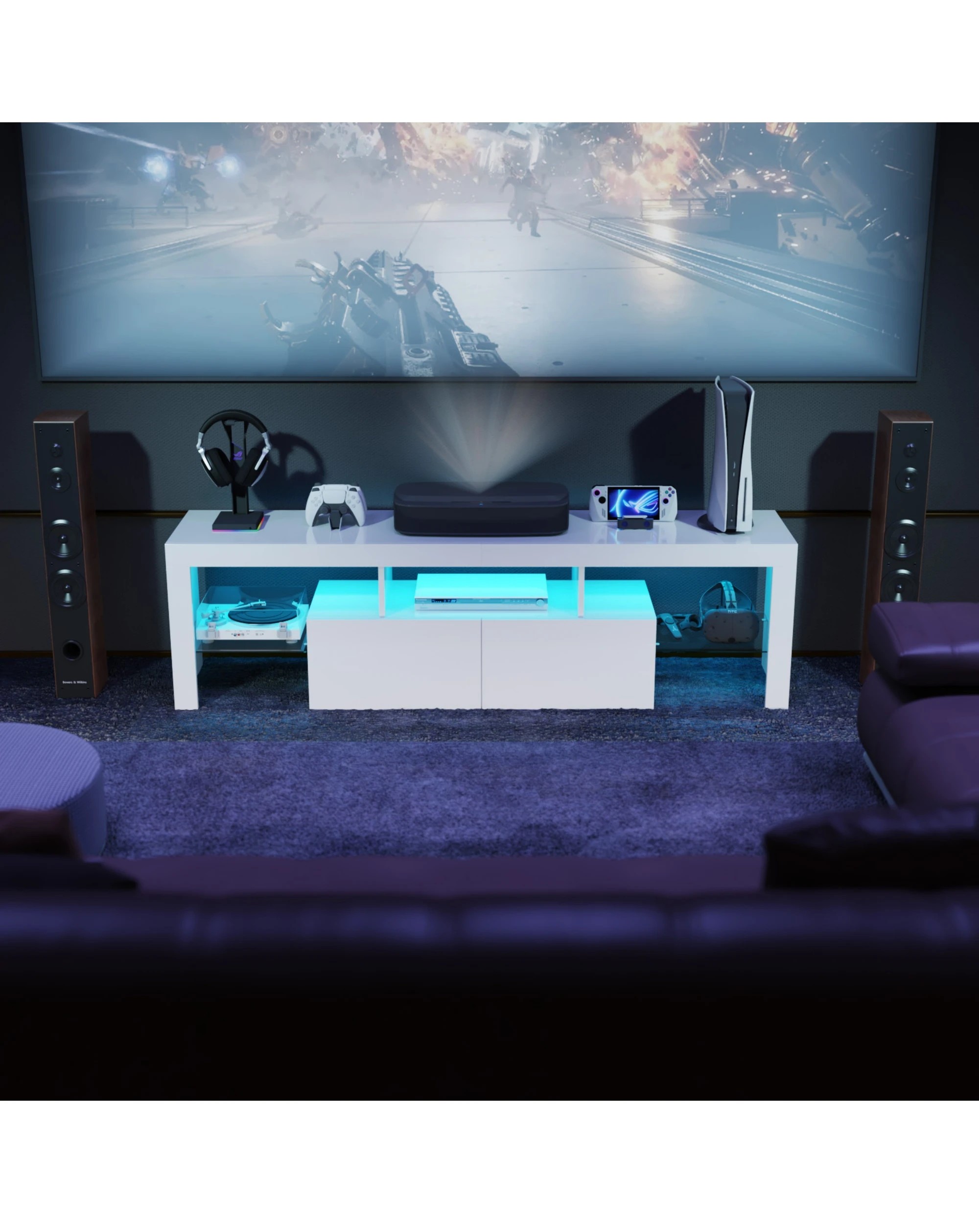 7 Advwin Tv Cabinet 160cm RGB LED UV Gloss Entertainment Unit Stand White, 7 of 8