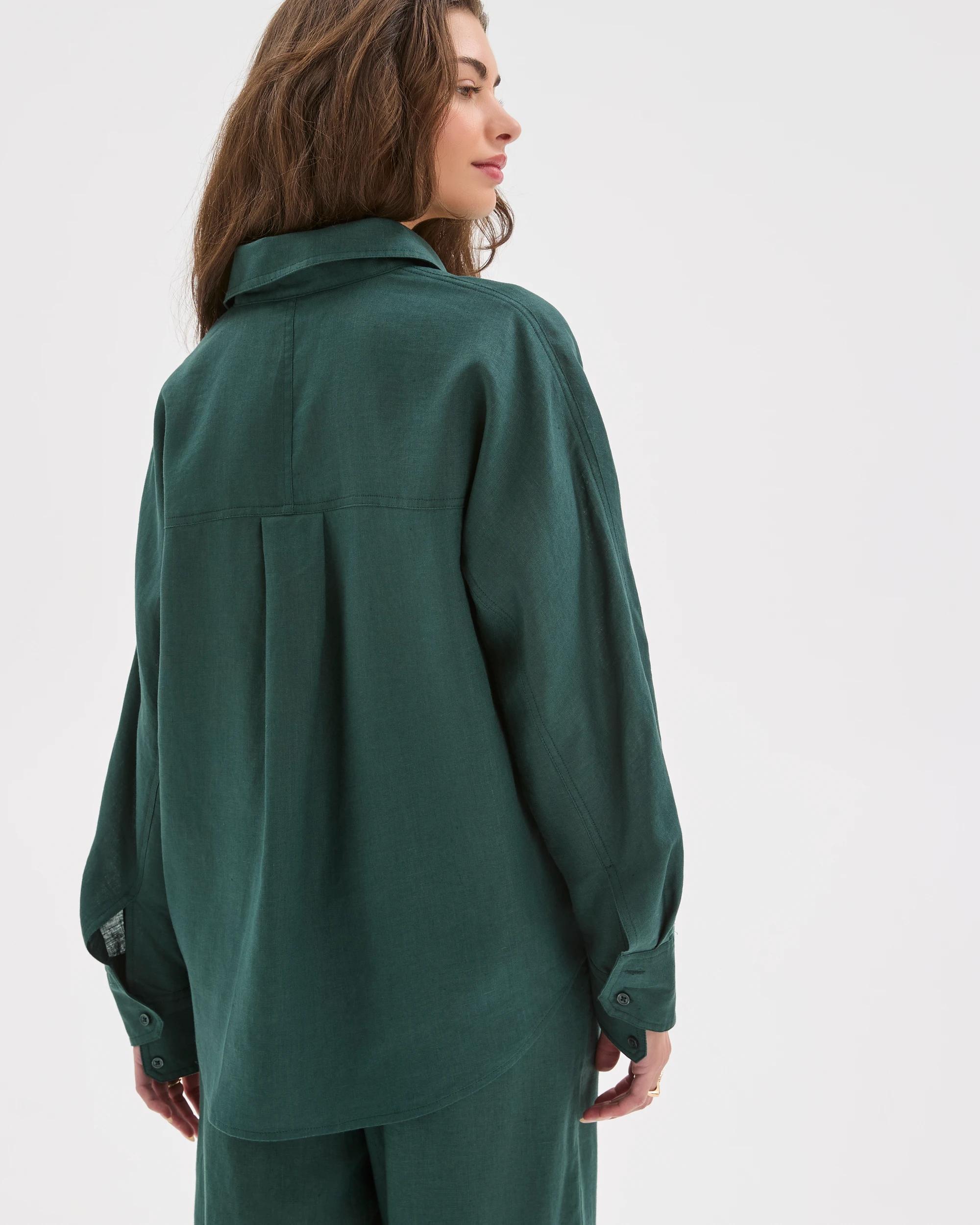 7 Target Petites Petites European Linen Seamed Shirt DEEP GREEN, 7 of 7
