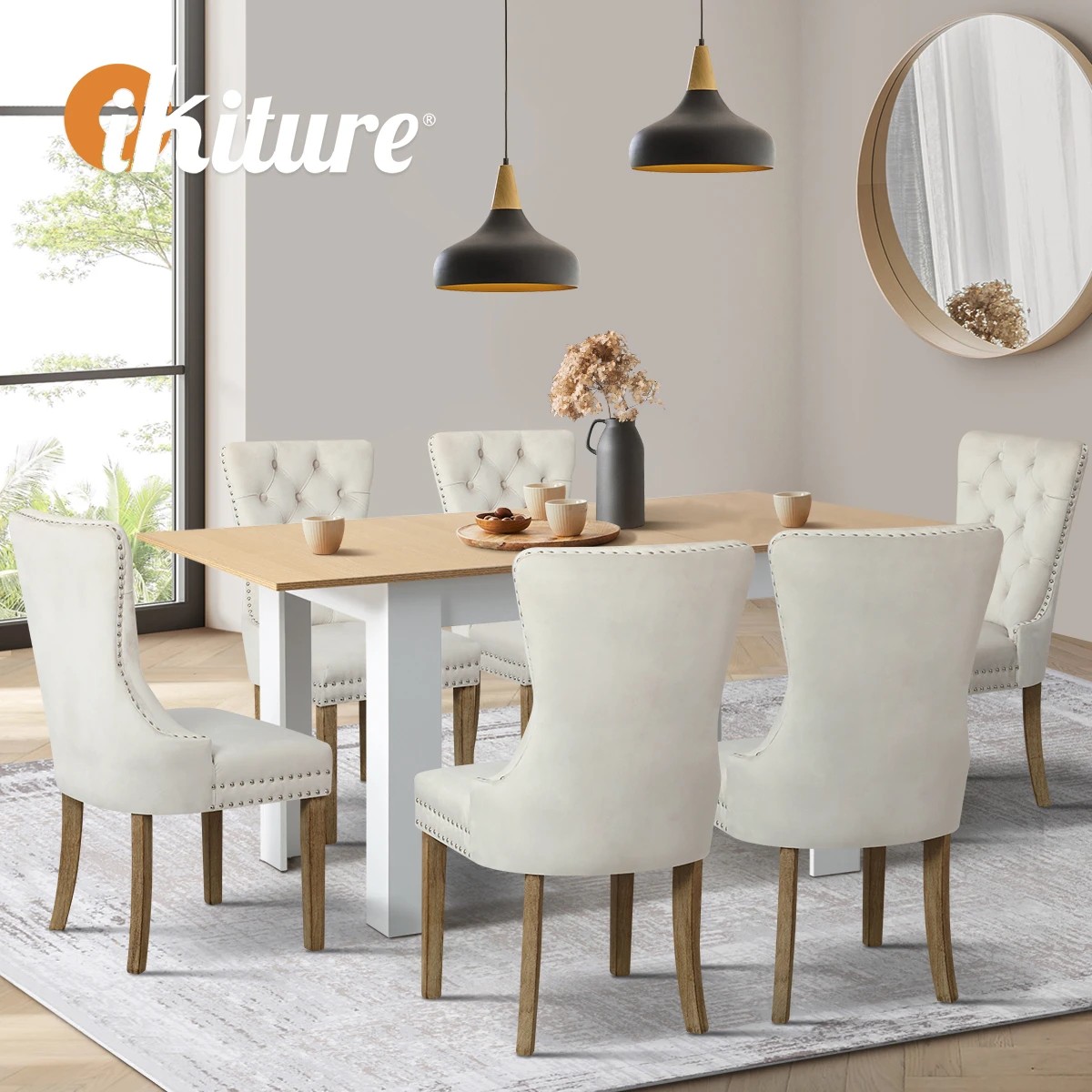 5 Oikiture 160cm Extendable Dining Table With 6pcs Dining Chairs Velvet
 - Multi, 5 of 8