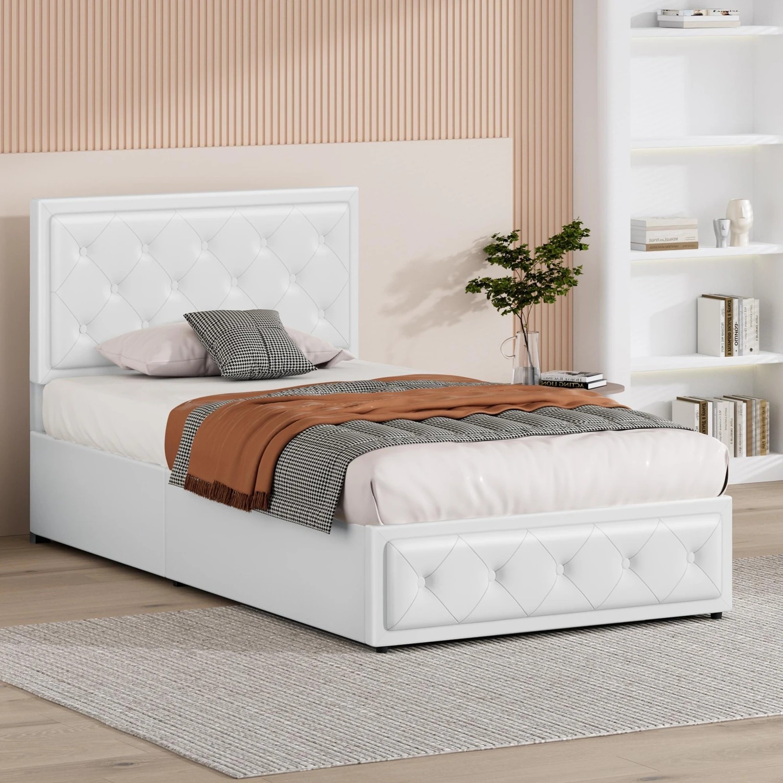 5 Alfordson Bed Frame Single Size Gas Lift Storage Mattress Base Leather Dinana - White, 5 of 10