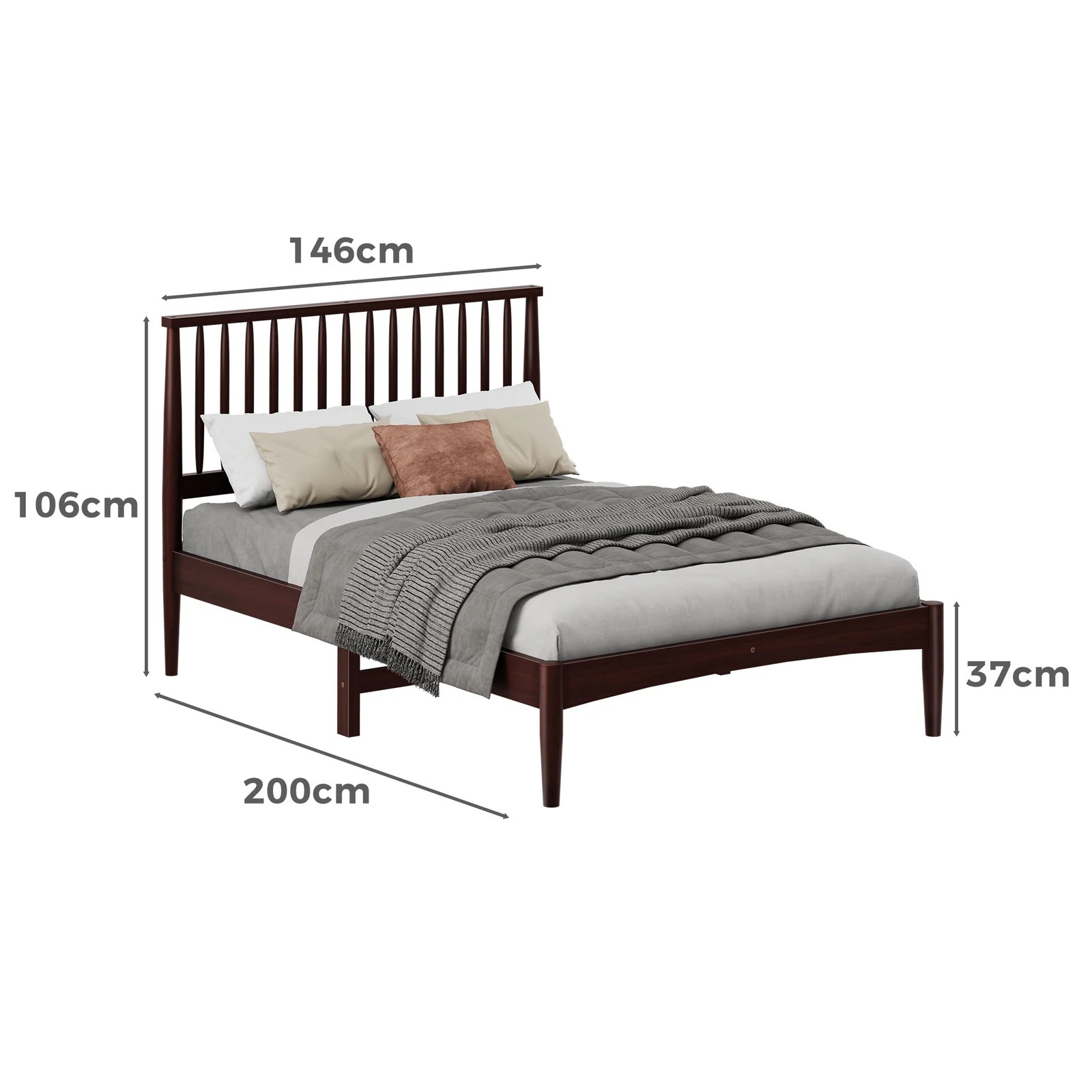 7 Alfordson Bed Frame Wooden Double Size Timber Base Platform Walnut Caelus - Natural, 7 of 10