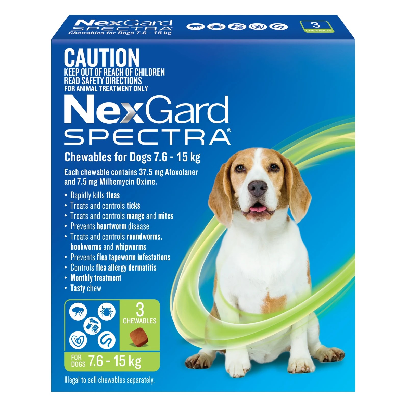 1 Nexgard Spectra Chewables For Medium Dogs (7.6-15kg) Green - 3 Months Supply, 1 of 2