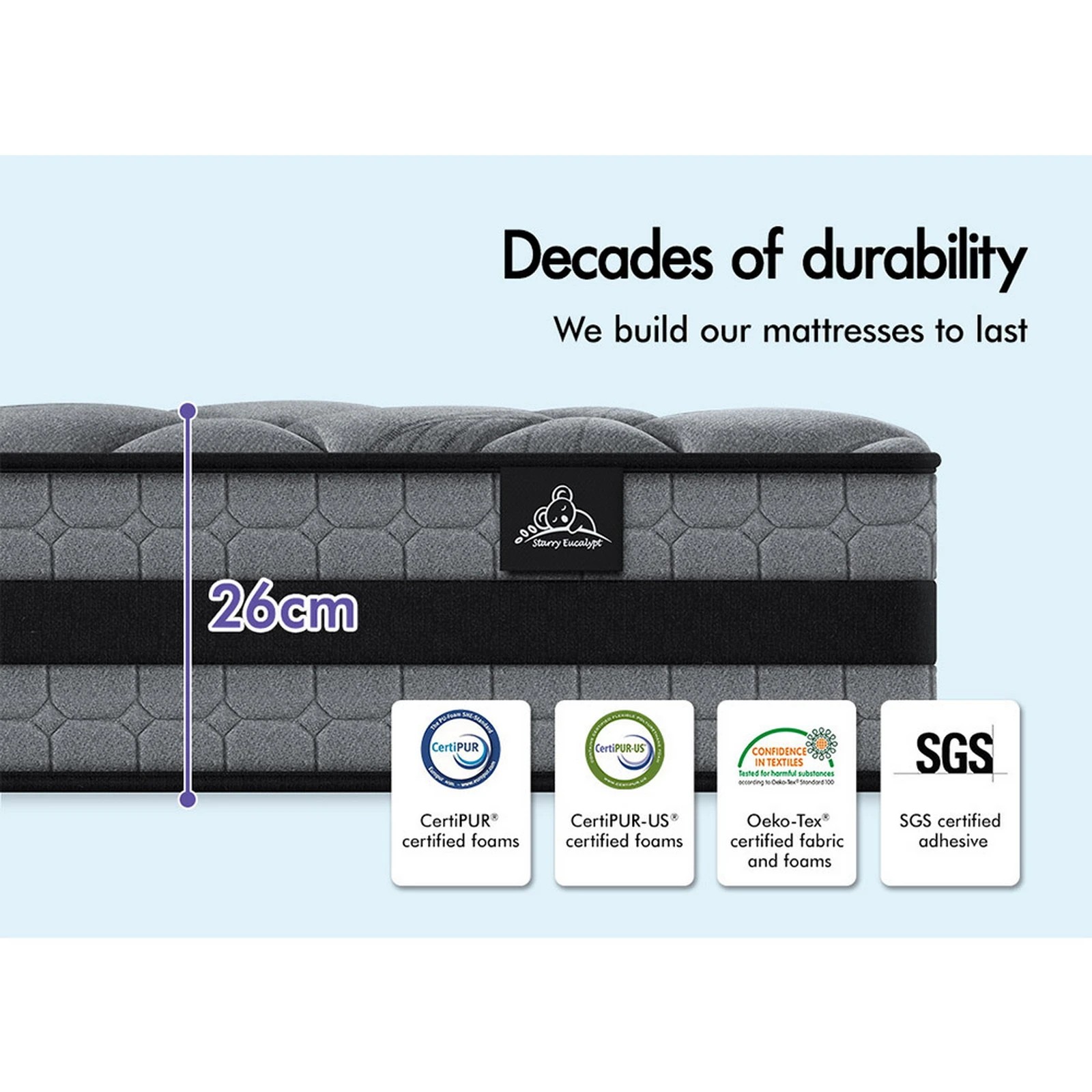 2 Starry Eucalypt Mattress Pocket Spring 3D Mesh Fabric 26cm - King Single Size, 2 of 10