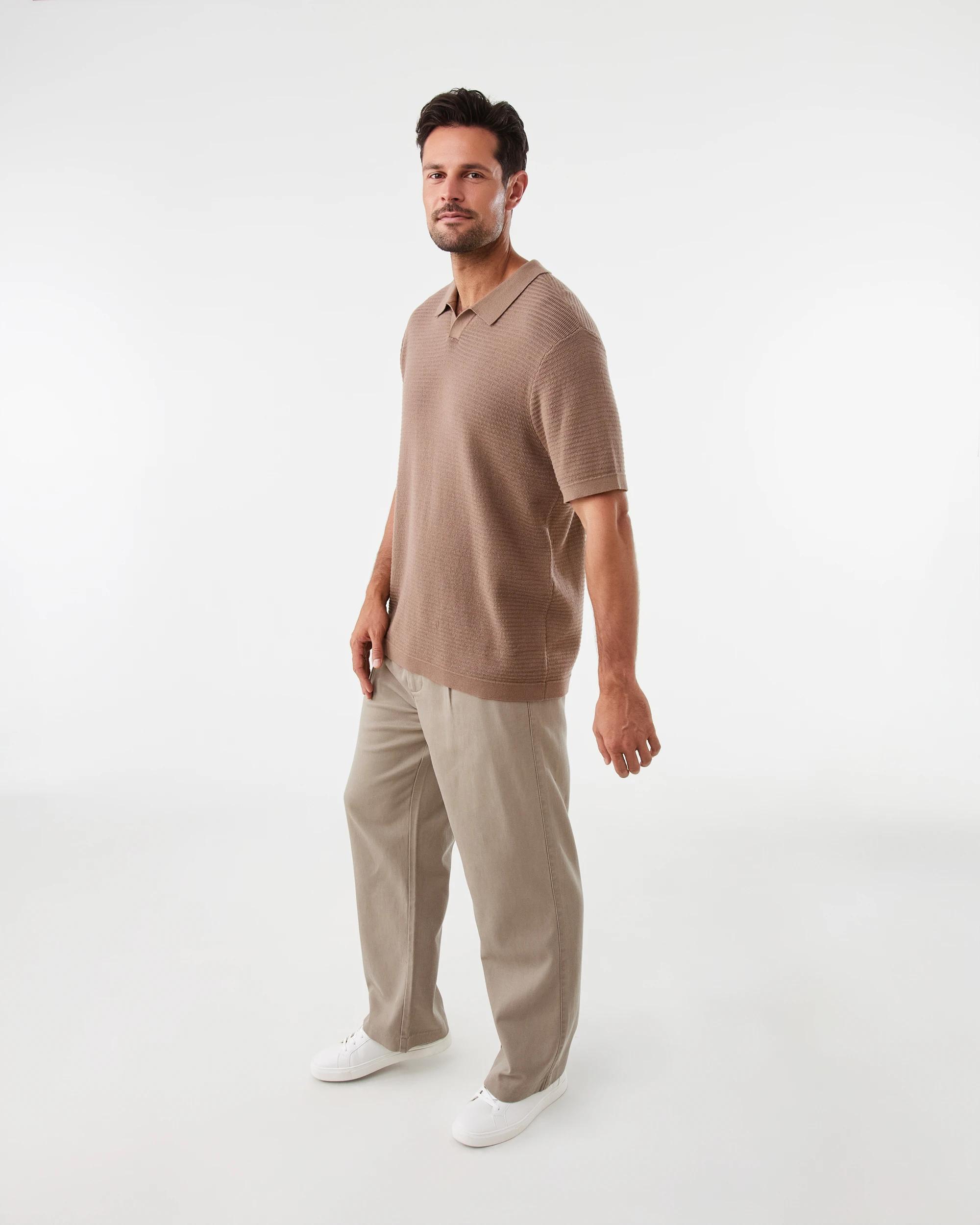 3 True Knit Textured Polo Shirt Brn Toffee, 3 of 8