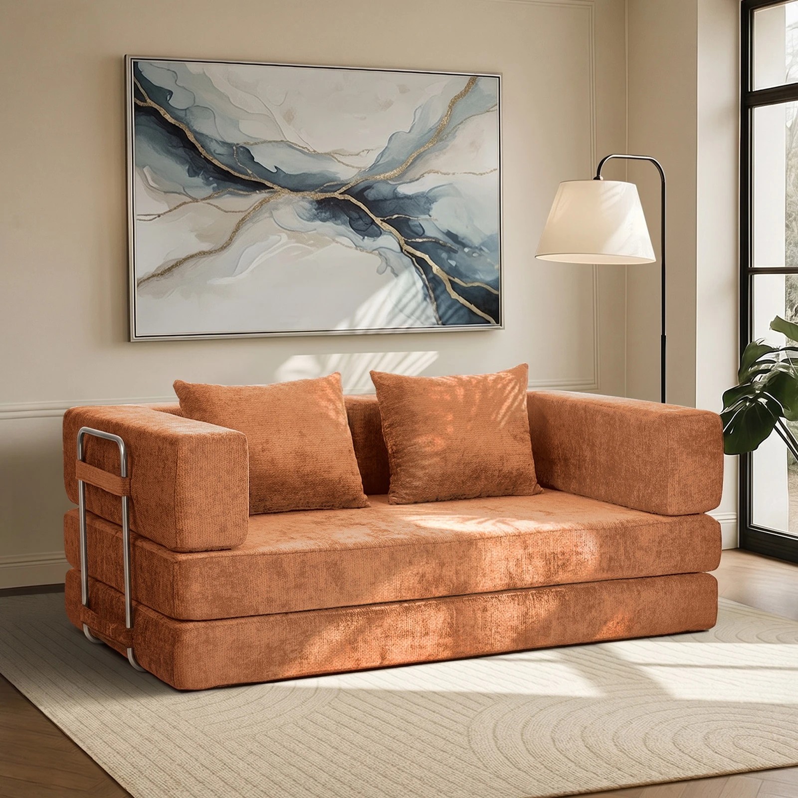 3 Oikiture 3 Seater Modular Convertible Sofa Bed Chenille Floor Couch - Brown, 3 of 9