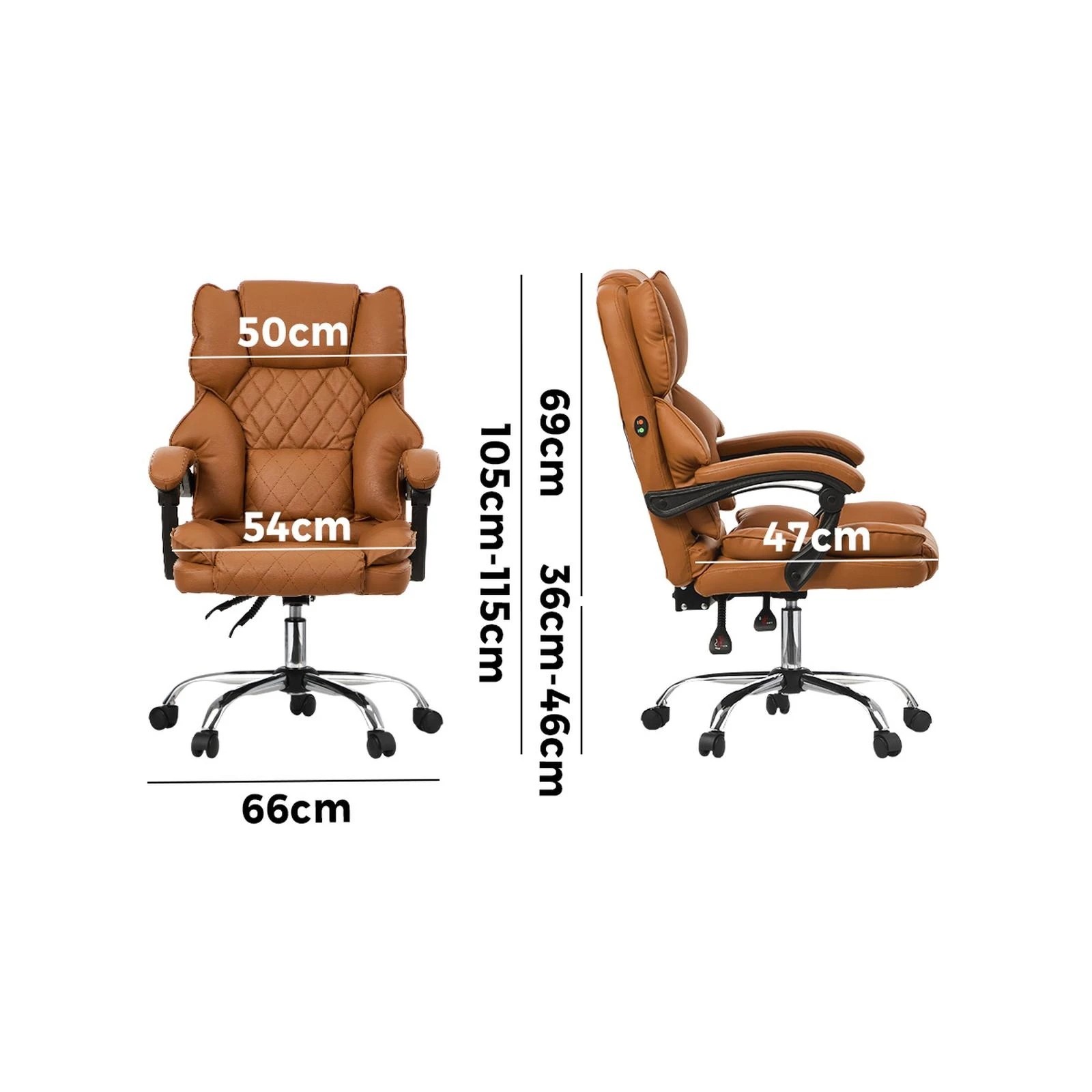 2 Oikiture Massage Office Chair Computer Racer PU Leather Seat Recliner - Brown, 2 of 7