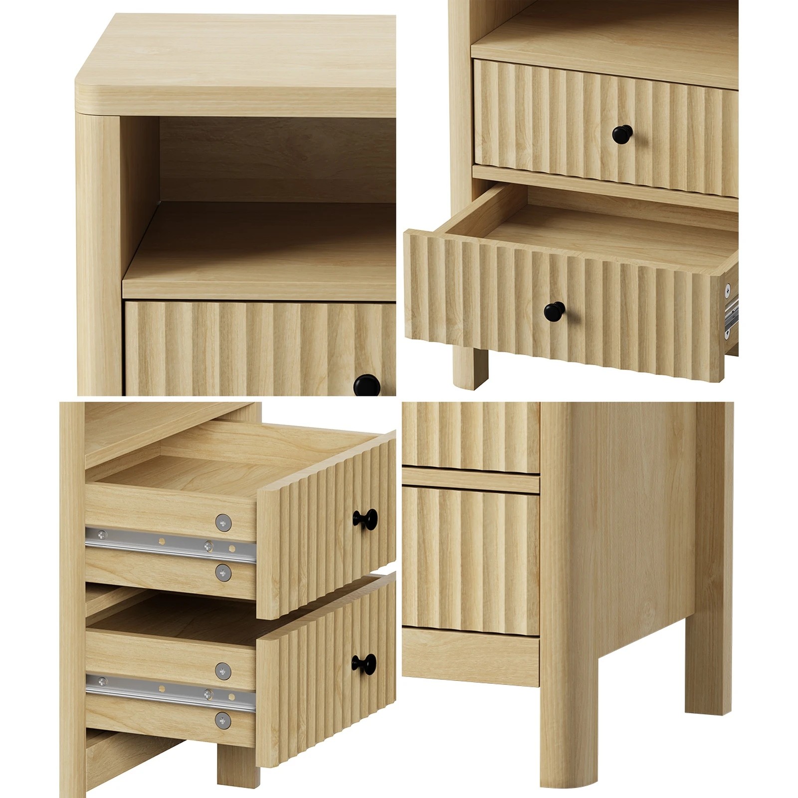 4 Oikiture Bedside Table 2 Drawers Side End Tables Nightstand Open Shelf
 - Natural, 4 of 10