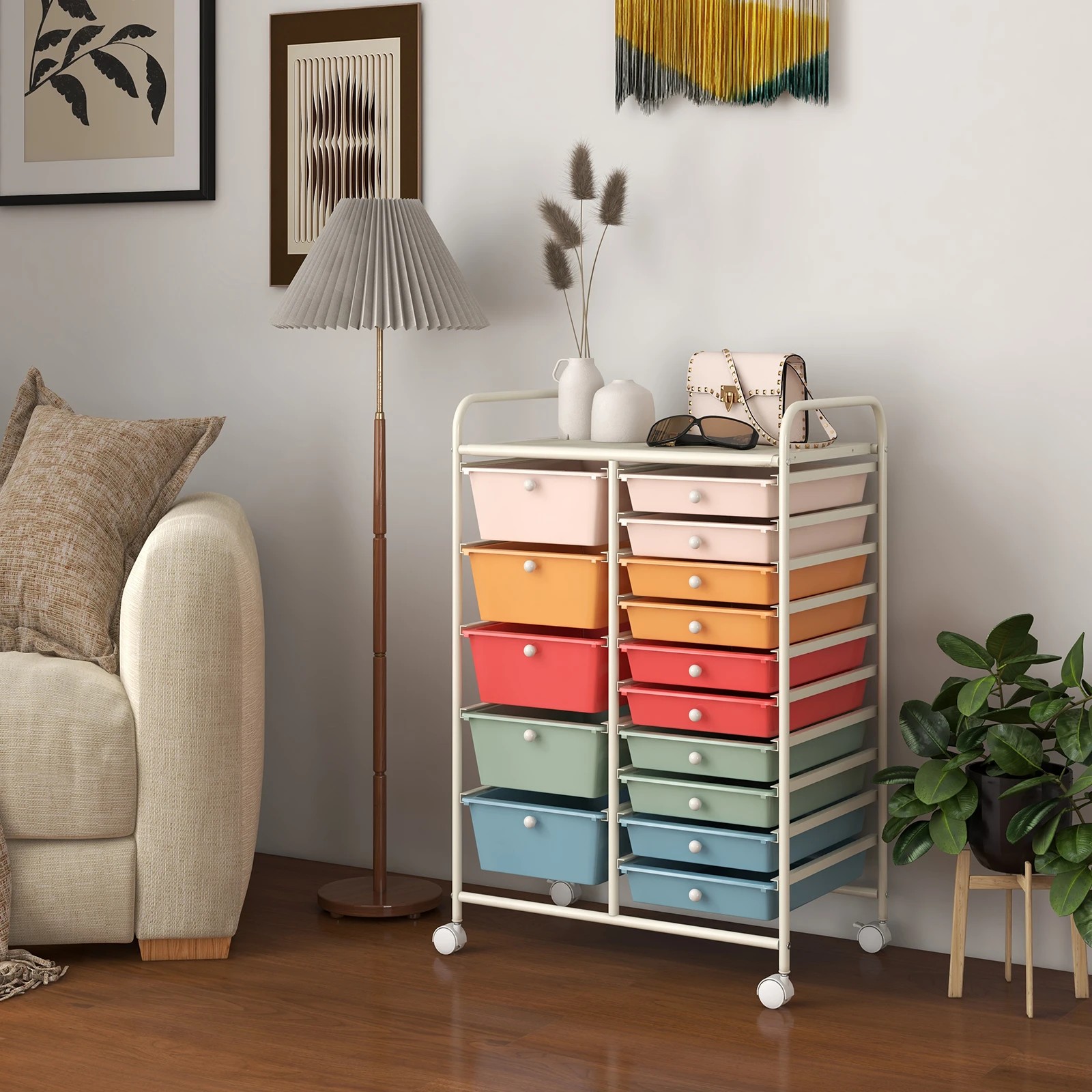 3 Costway 15 Drawers Rolling Storage Cart Mobile Utility Trolley - Multi, 3 of 6