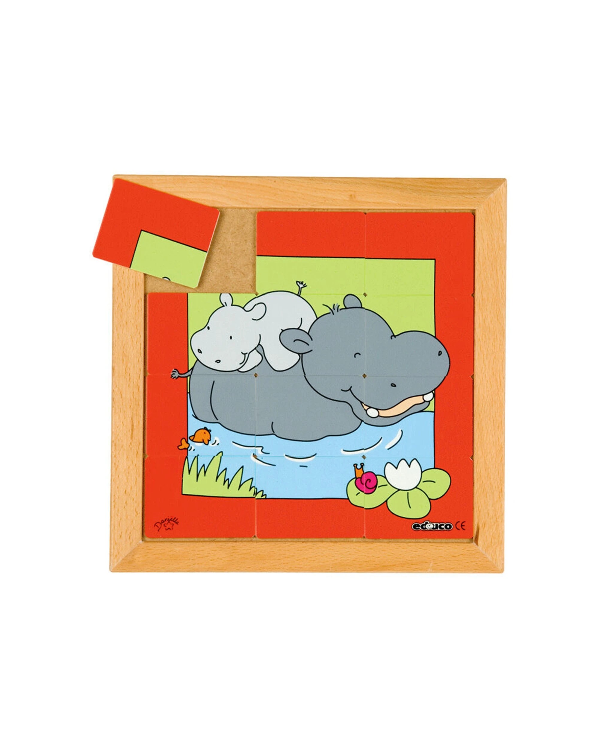 2 EDUCO Mother And Child Hippo Puzzle 12Pc Plastic Pieces Frame 24 X 24 Cm - Multi, 2 of 3