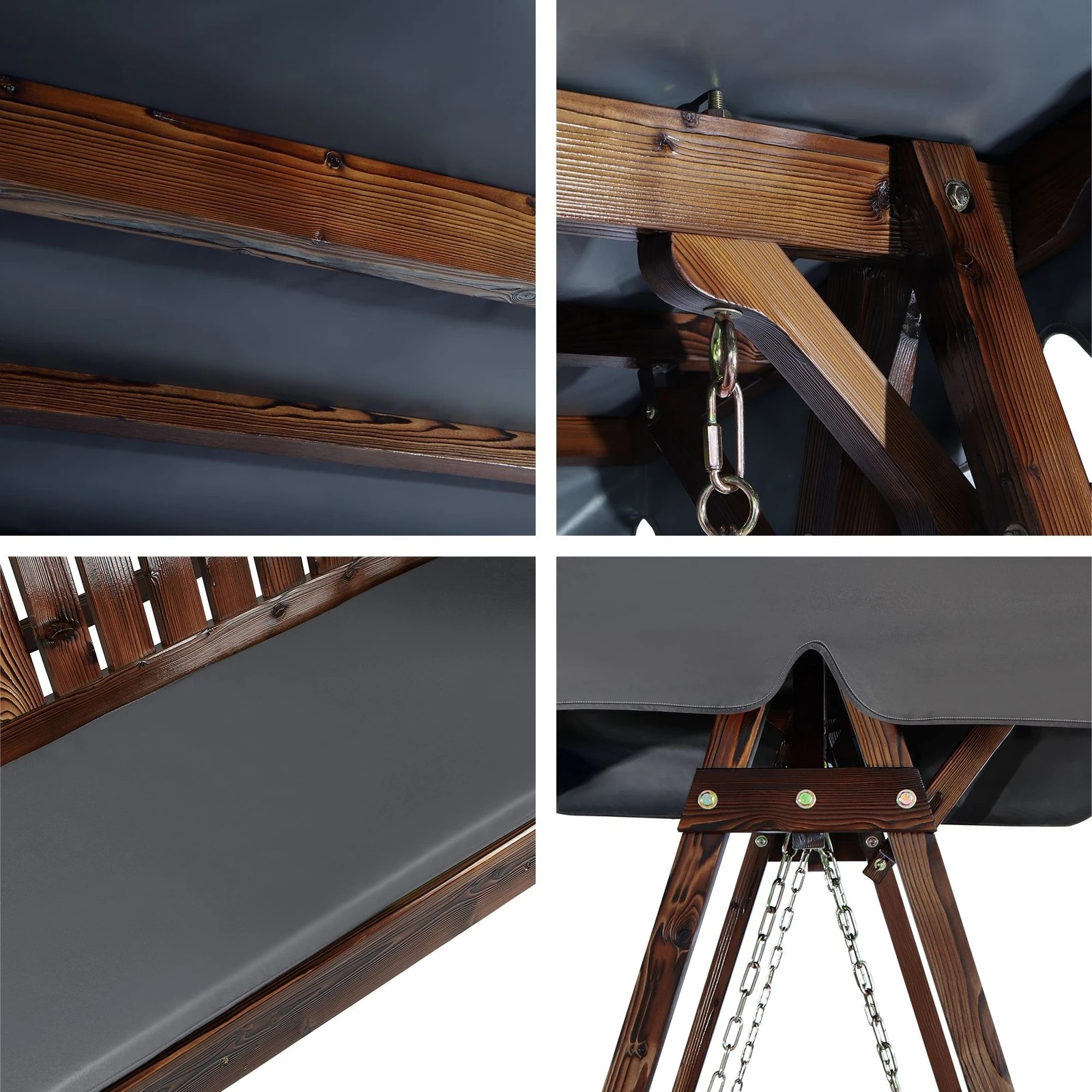 7 Alfordson Swing Chair Outdoor Furniture Wooden Garden Patio Canopy XL - Charcoal, 7 of 10