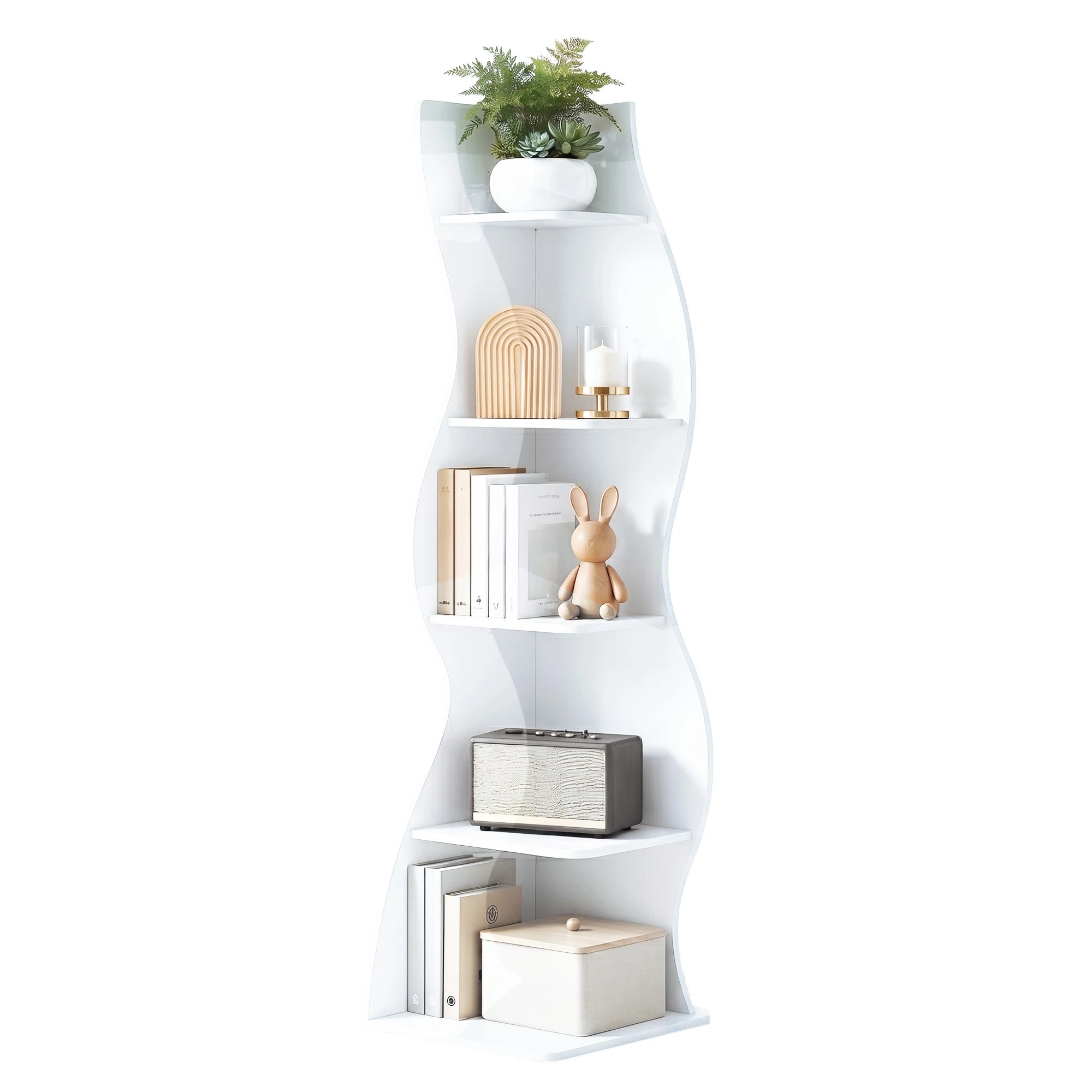 1 Artiss 5-Tier Bookshelf Corner Shelf S-shaped Storage Rack - White, 1 of 8