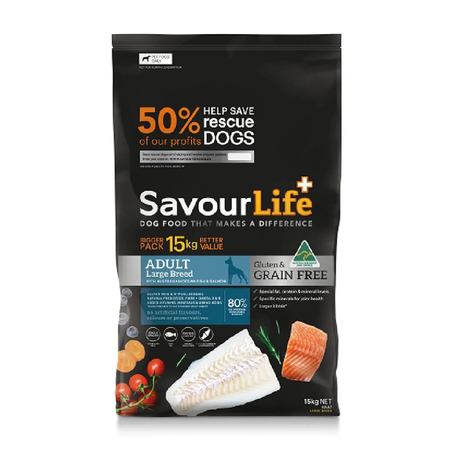1 Savourlife Grain-Free Adult Lge Breed Fish 15kg, 1 of 2