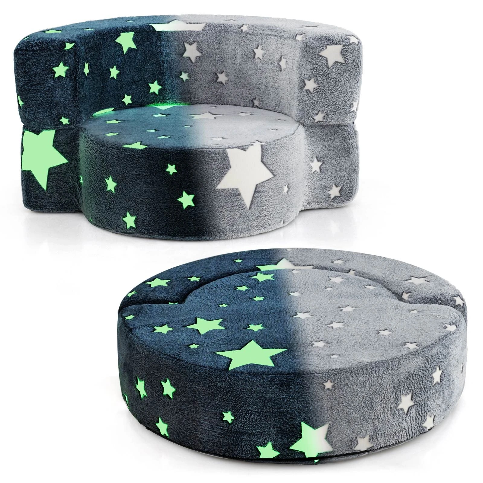 1 Costway 2-in-1 Glow in the Dark Sofa Star Pattern Couch Chair - Grey, 1 of 1