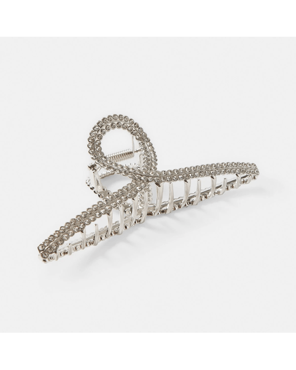 Diamante Metal Loop Claw Hair Clip - Silver Tone