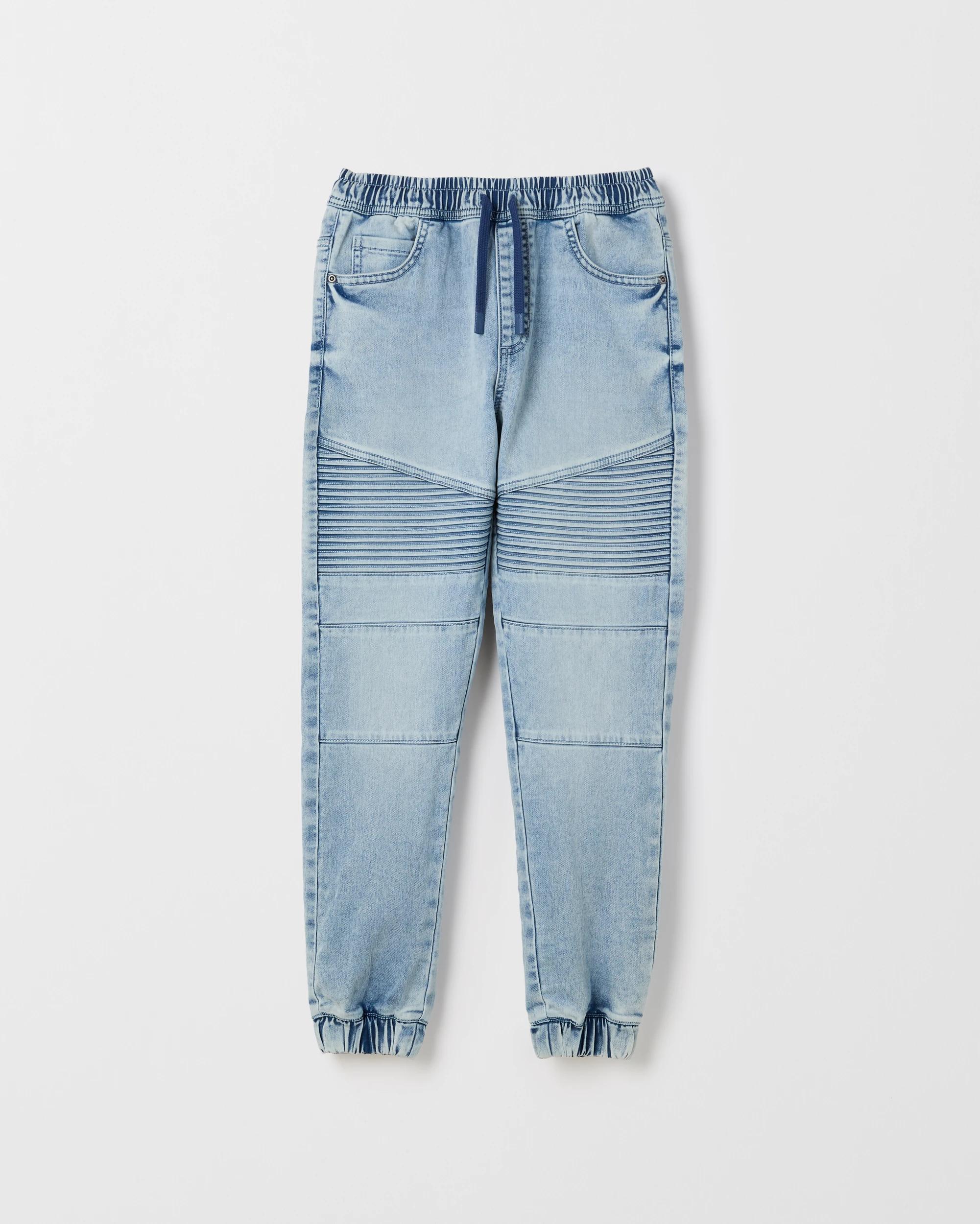 1 Target Kids Elastic Waistband Slim Fit Biker Denim Jeans LIGHT WASH, 1 of 2