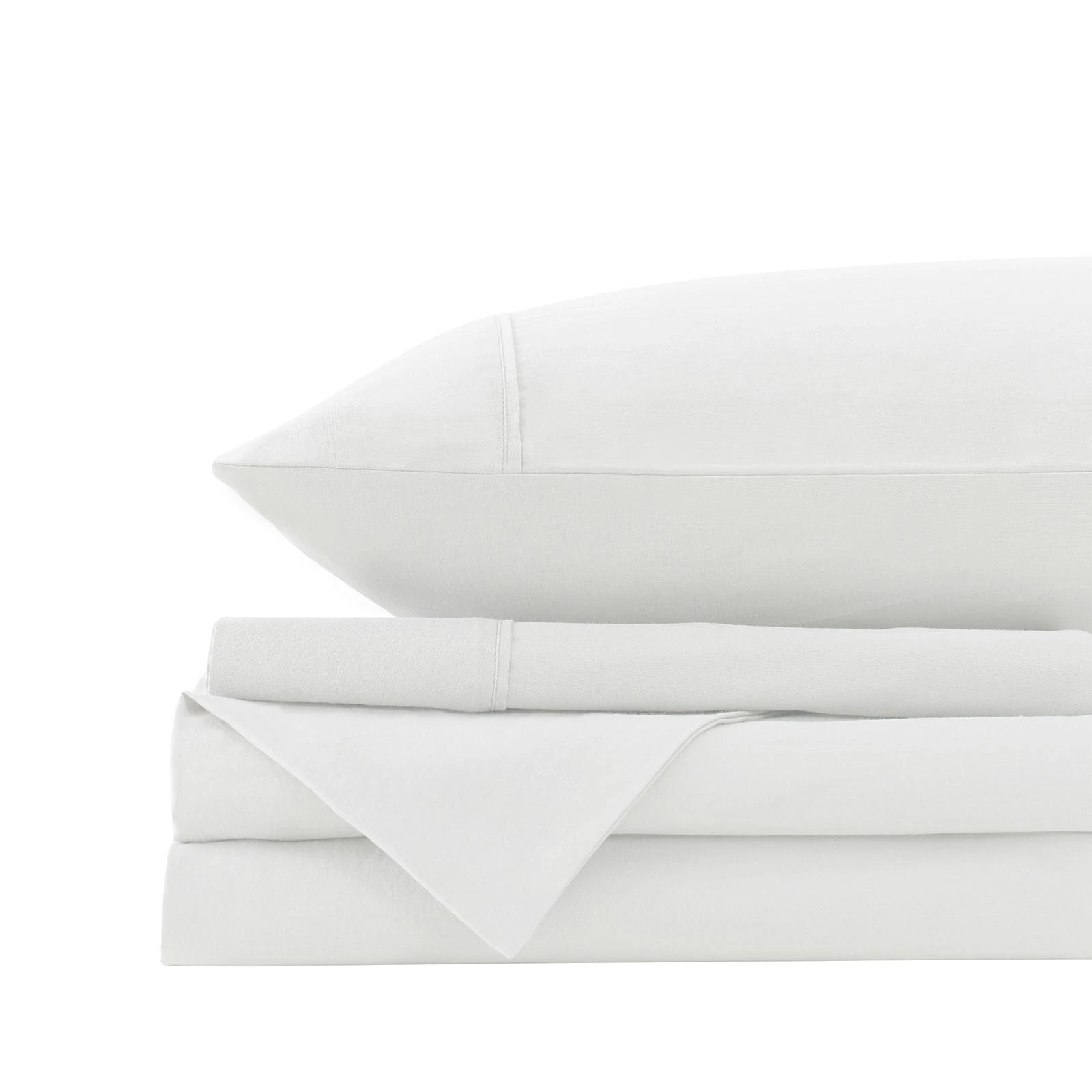 6 Royal Comfort Vintage Wash 100% Cotton Sheet Set Fitted Flat Sheet Pillowcases - King Bed - White, 6 of 9