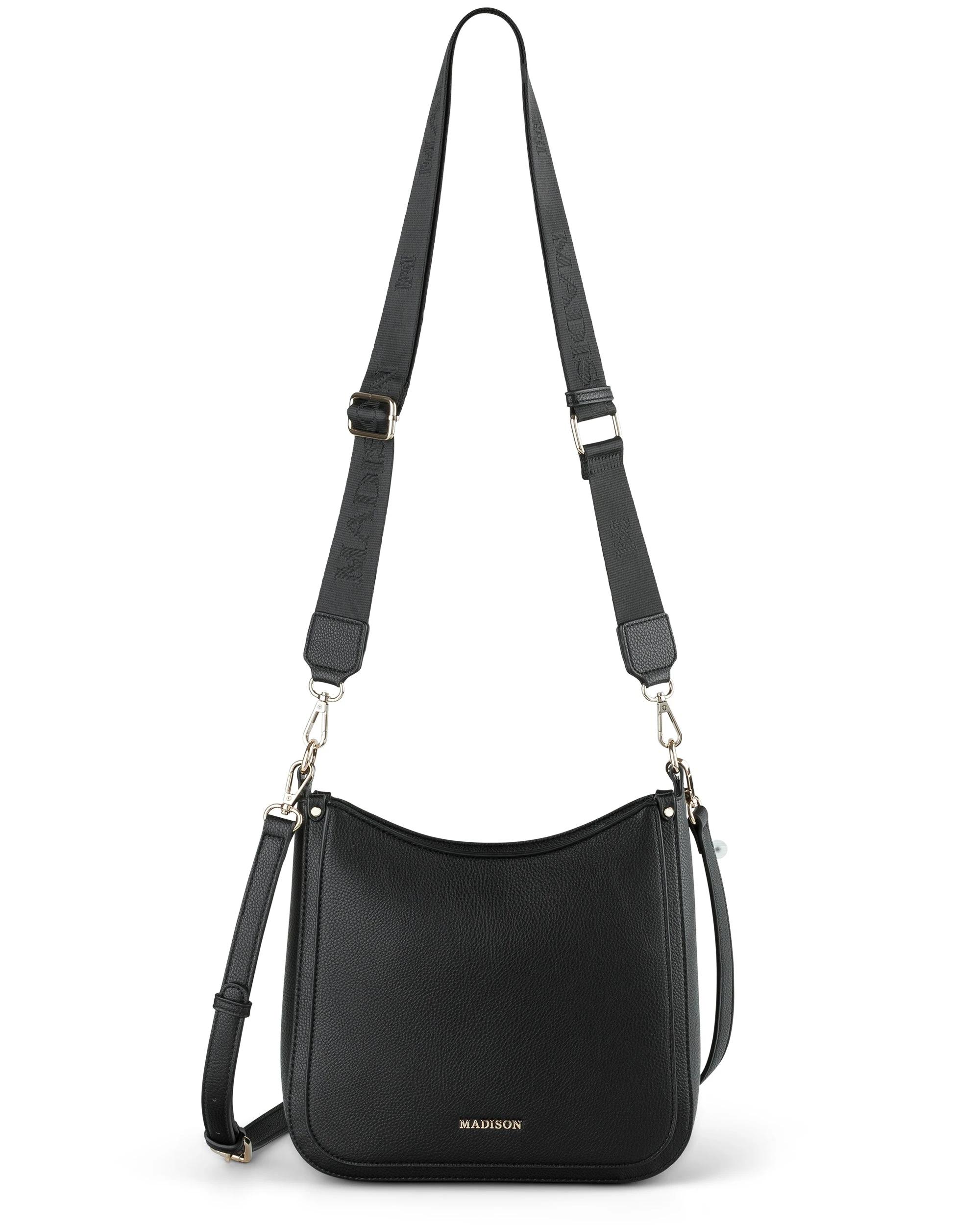 1 Madison Accessories Tina Medium Convertible Sling Bag with 2 Straps BLACK, 1 of 9