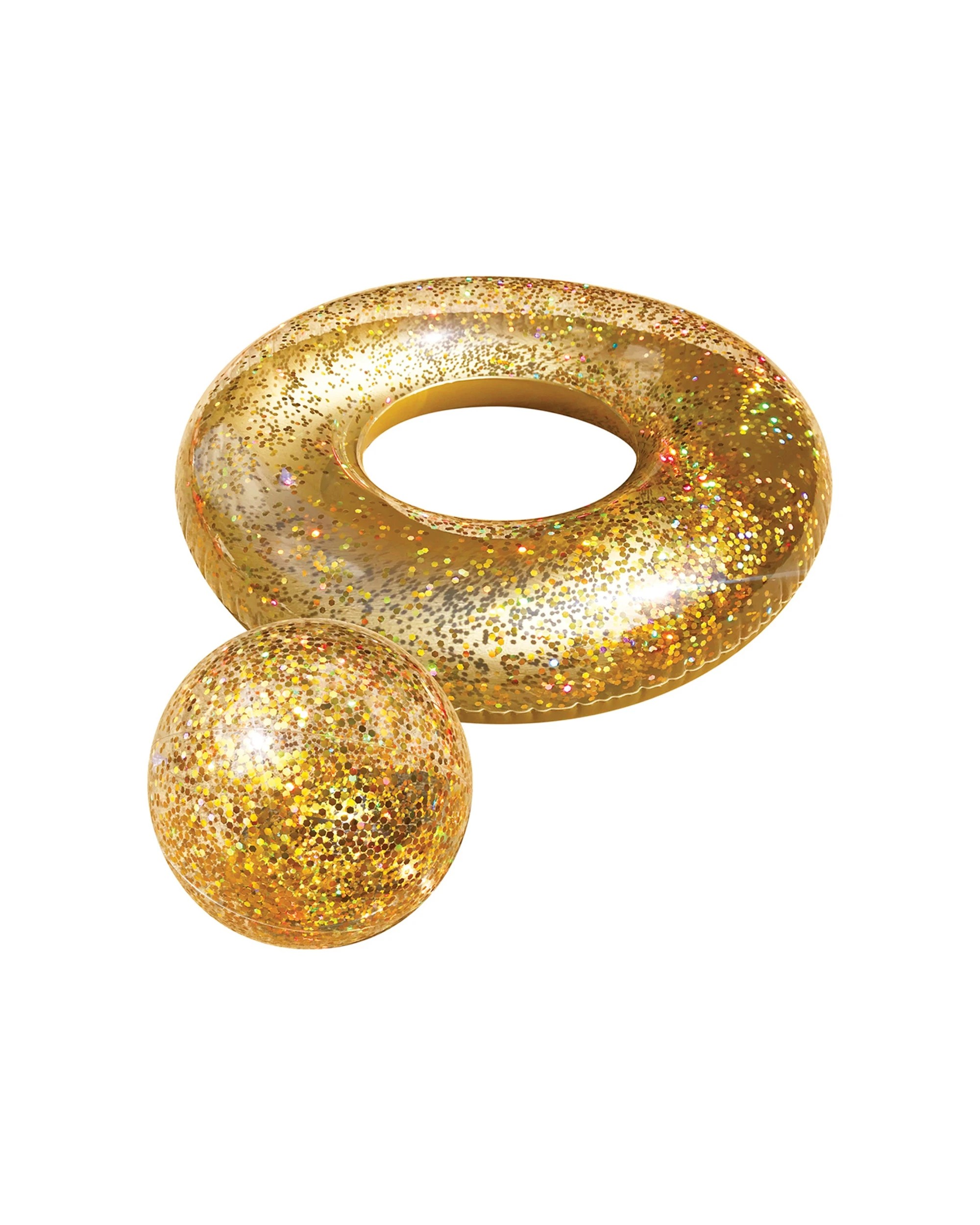 1 Land & Sea 2pc Inflatable Bling Swim Ring & Ball Set - Gold, 1 of 3
