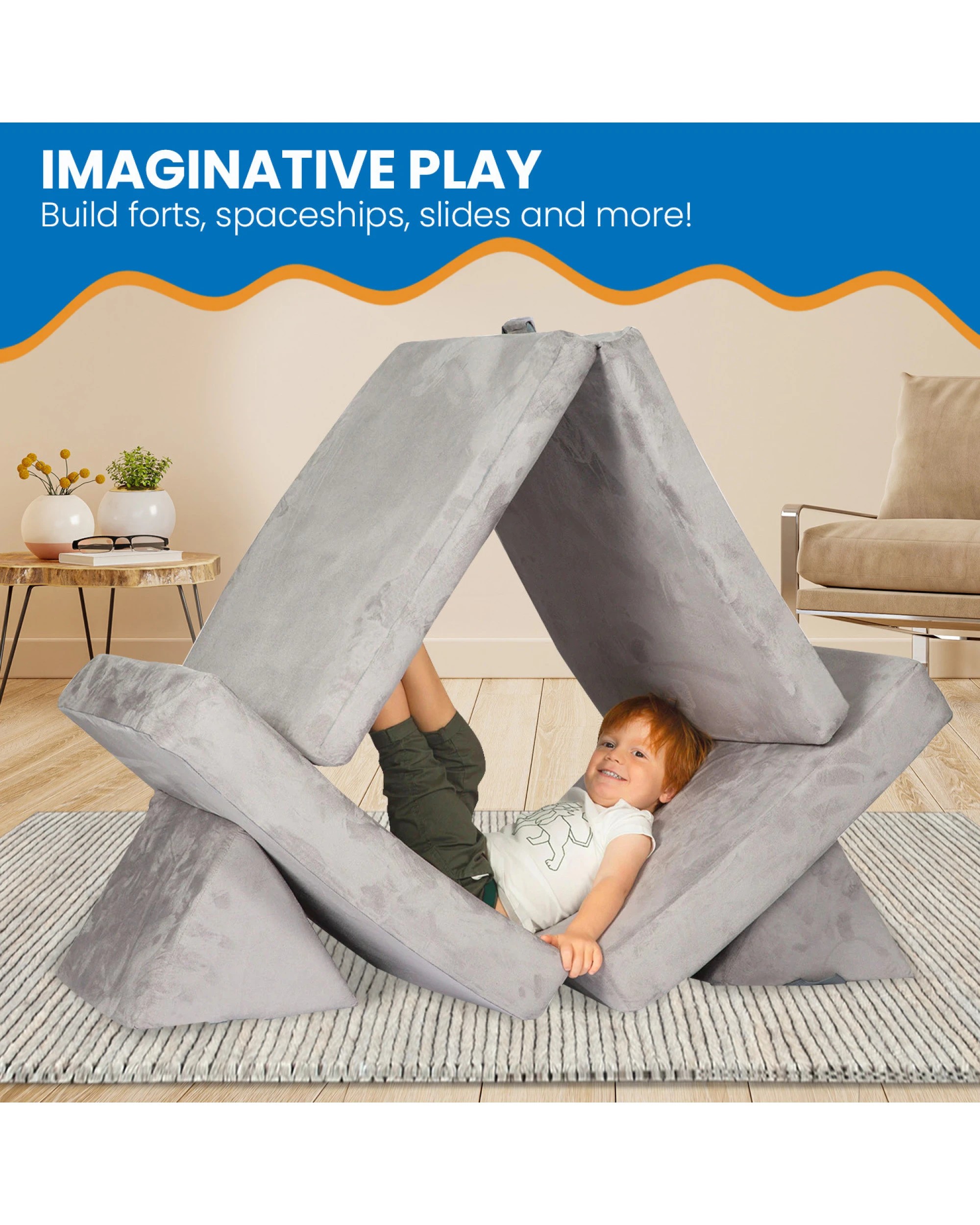 5 Huddle Kids Modular Play Foam Couch - Grey, 5 of 9
