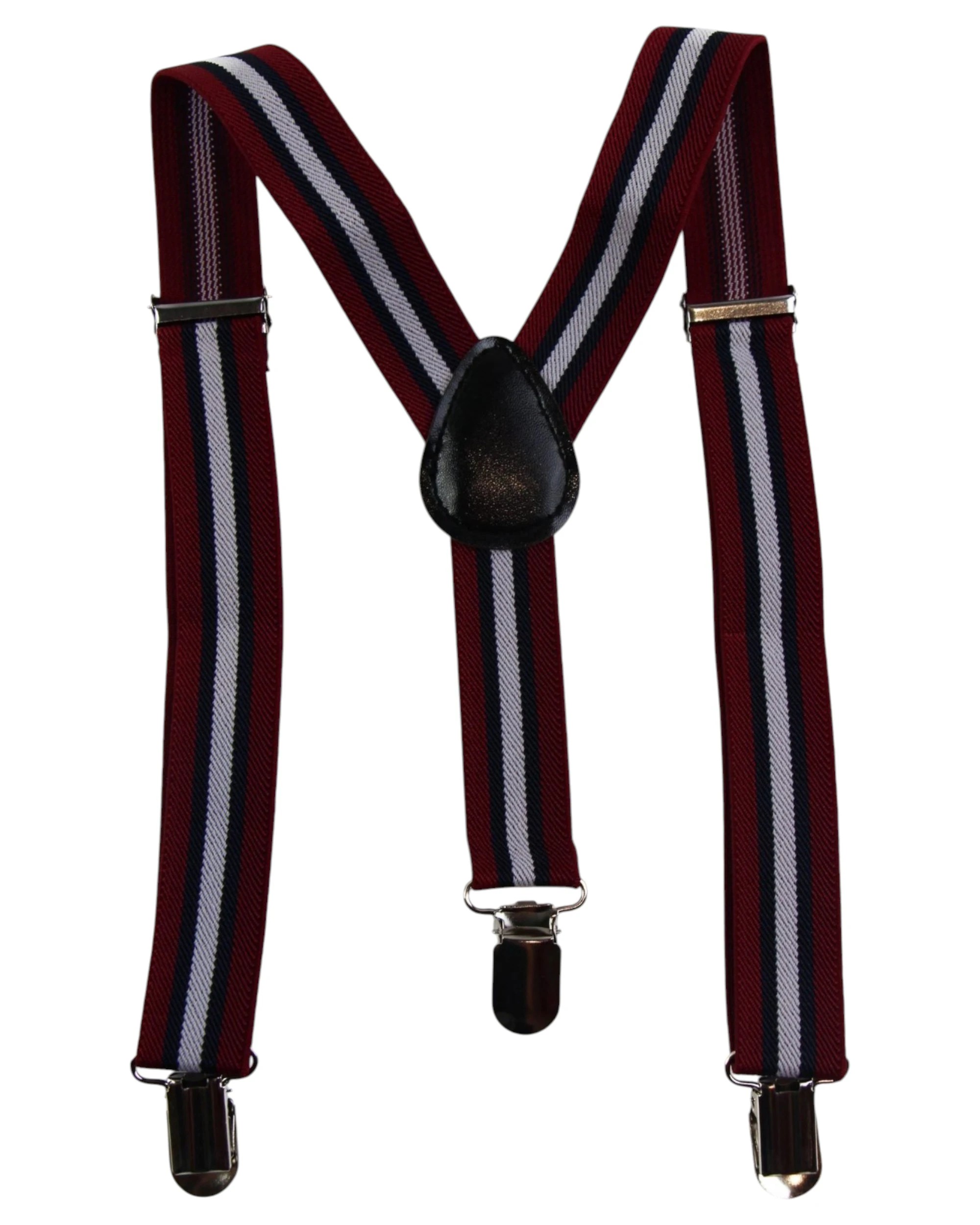 1 Zasel Boys Adjustable Maroon, Navy & White Striped Patterned Suspenders - Multi, 1 of 3