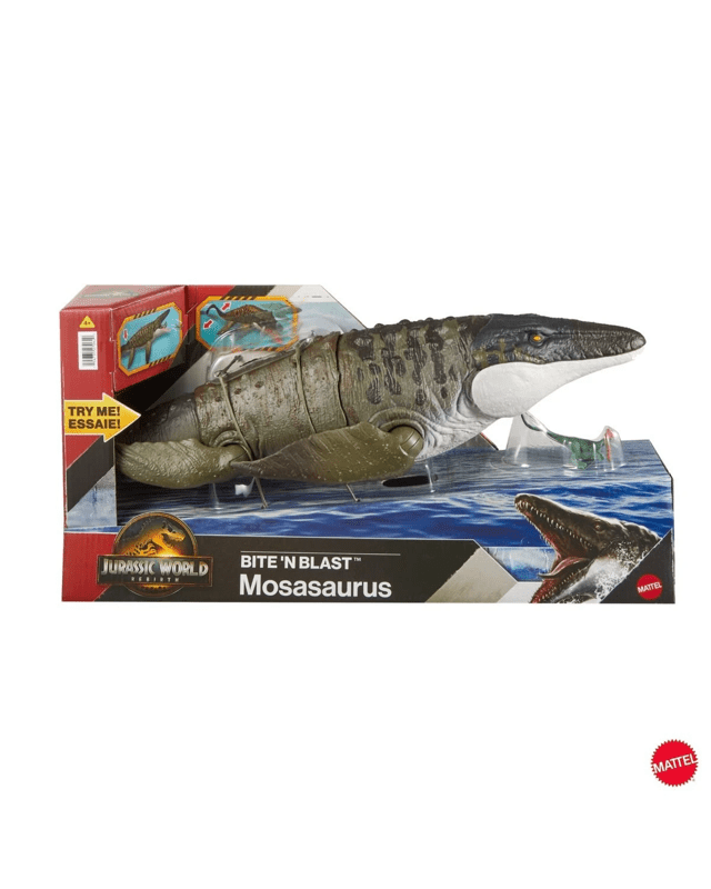 Jurassic World Rebirth Bite 'N Blast Mosasaurus Action Figure & Mini Dilophosa