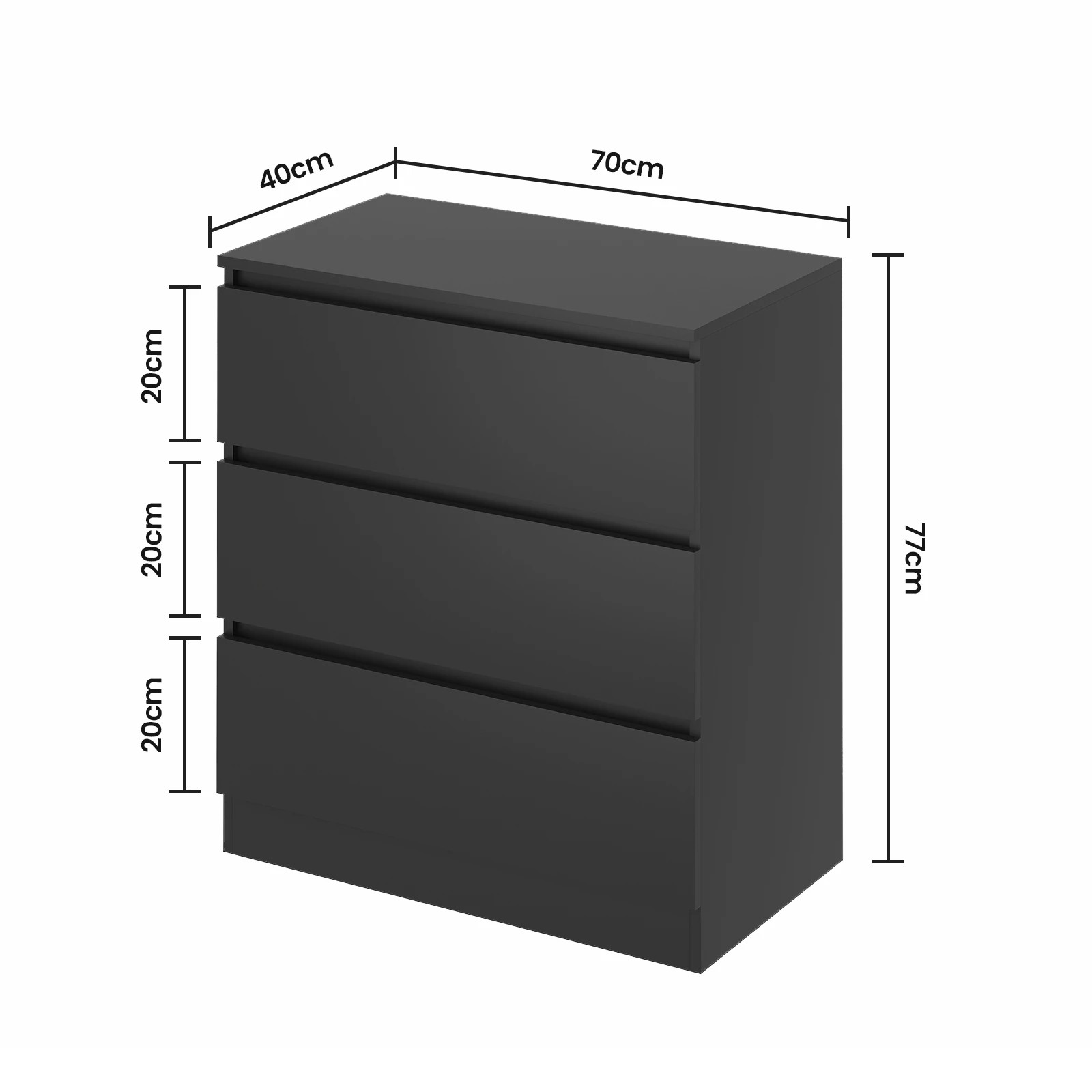 3 Advwin Set of 2 Bedside Table 77cm - Black, 3 of 10