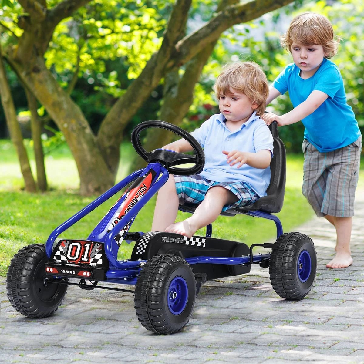 2 Costway Pedal Go Kart 4 Wheel Pedal Powered Ride On Toy - Blue, 2 of 2