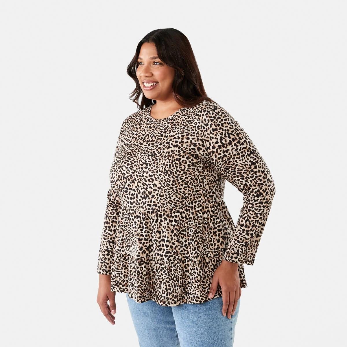 2 Curve Long Sleeve Smock Top Brwn Leo, 2 of 6
