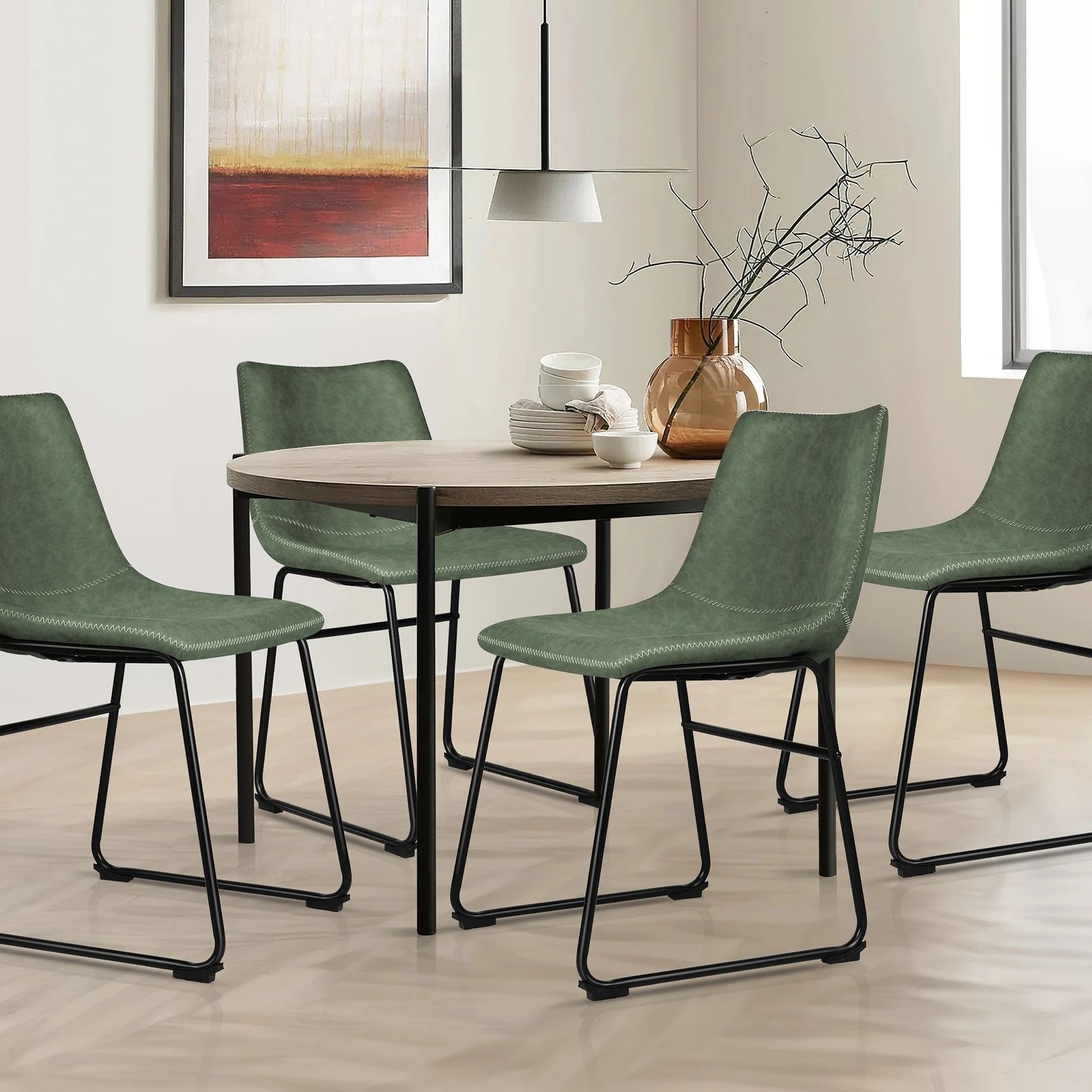 3 Alfordson 2x Dining Chairs Kitchen Lounge Cafe Seat Retro PU Leather - Green, 3 of 10