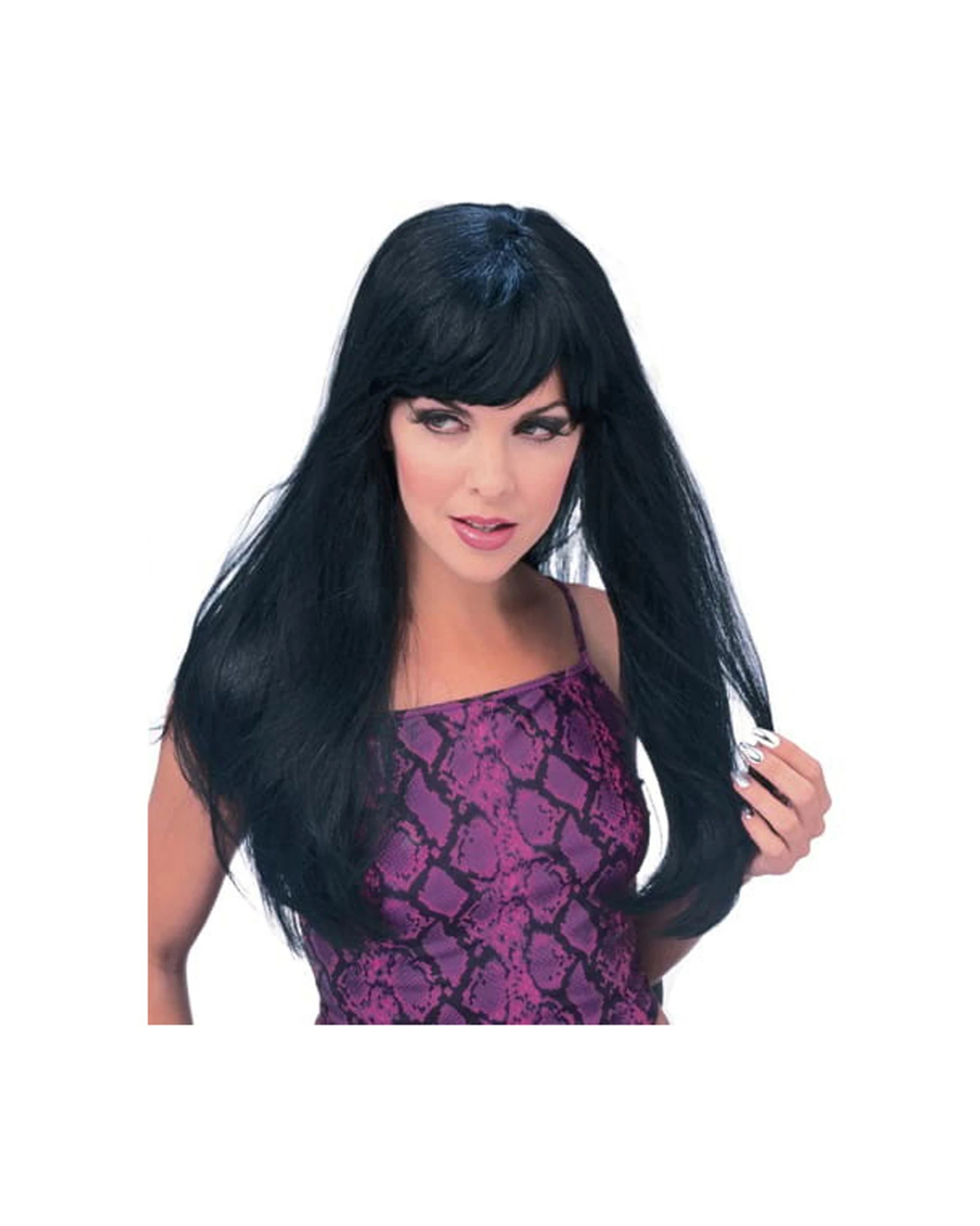 1 Rubies Glamour Wig Hair Adult Headwear Accessory Long Straight Fringe - Black, 1 of 3