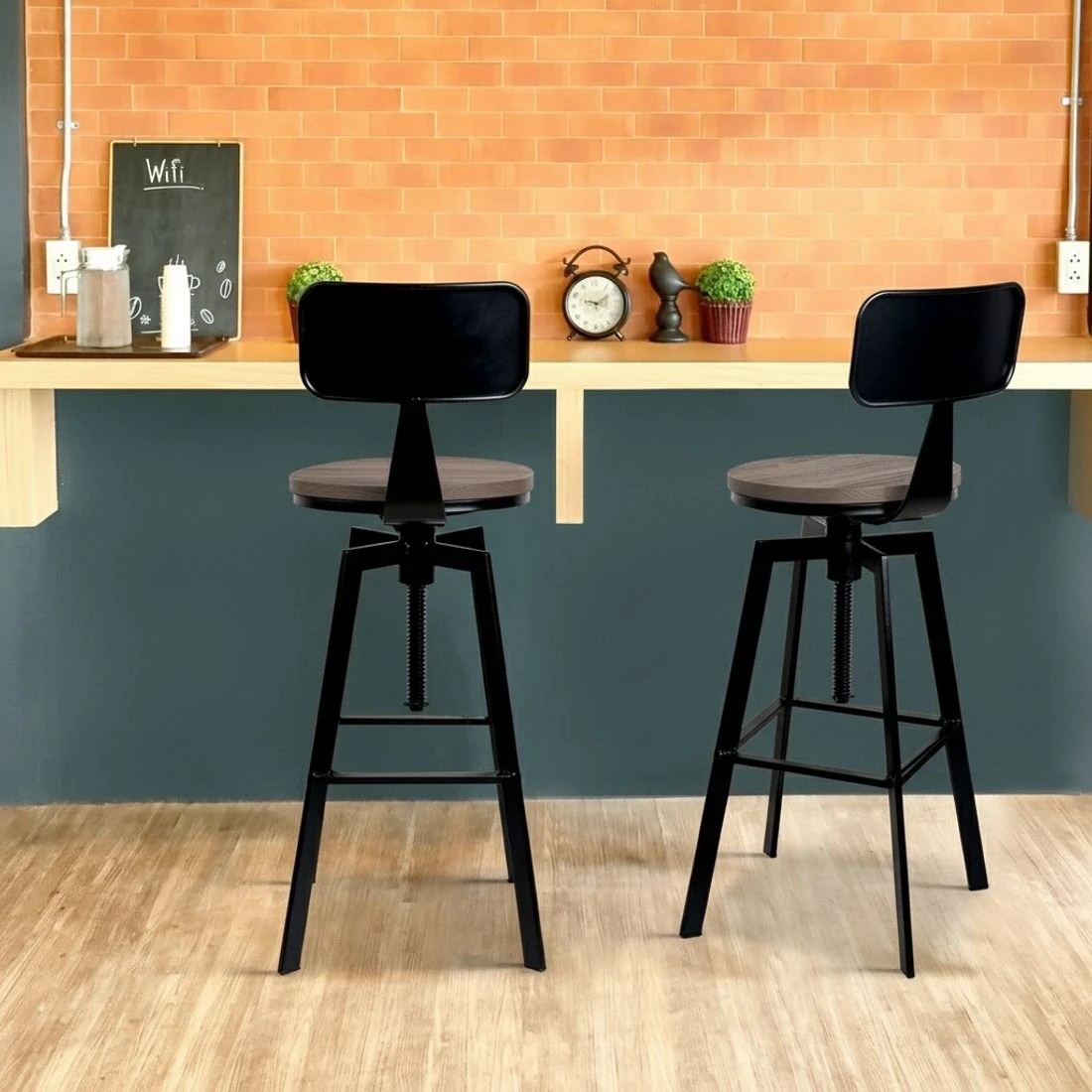 4 Artiss 4x Bar Stools Kitchen Dining Chairs Adjustable Wood Stool w/Backrest - Black, 4 of 5