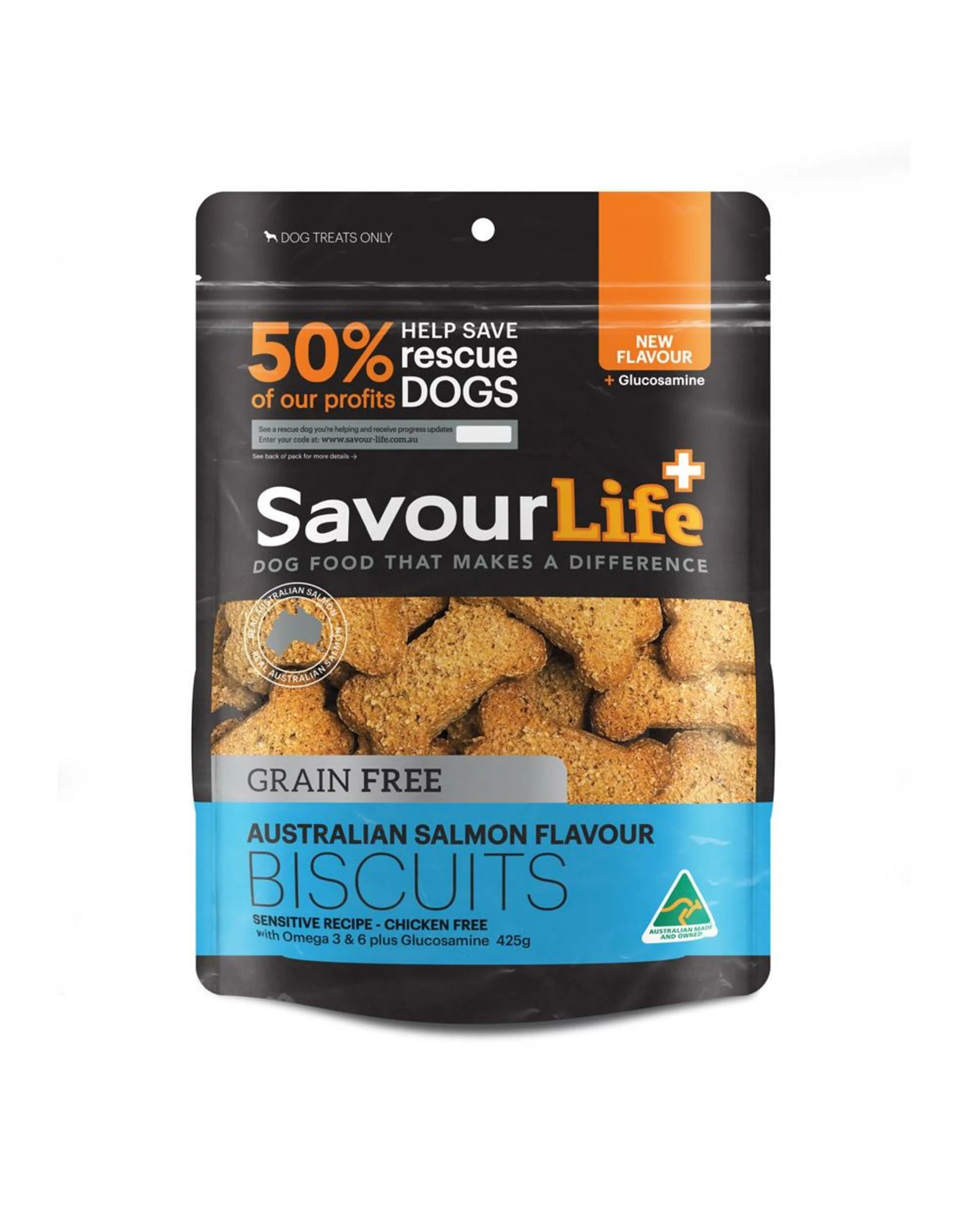 1 Savourlife Australian Grain Free Salmon Biscuits Dog Treats 425g, 1 of 2