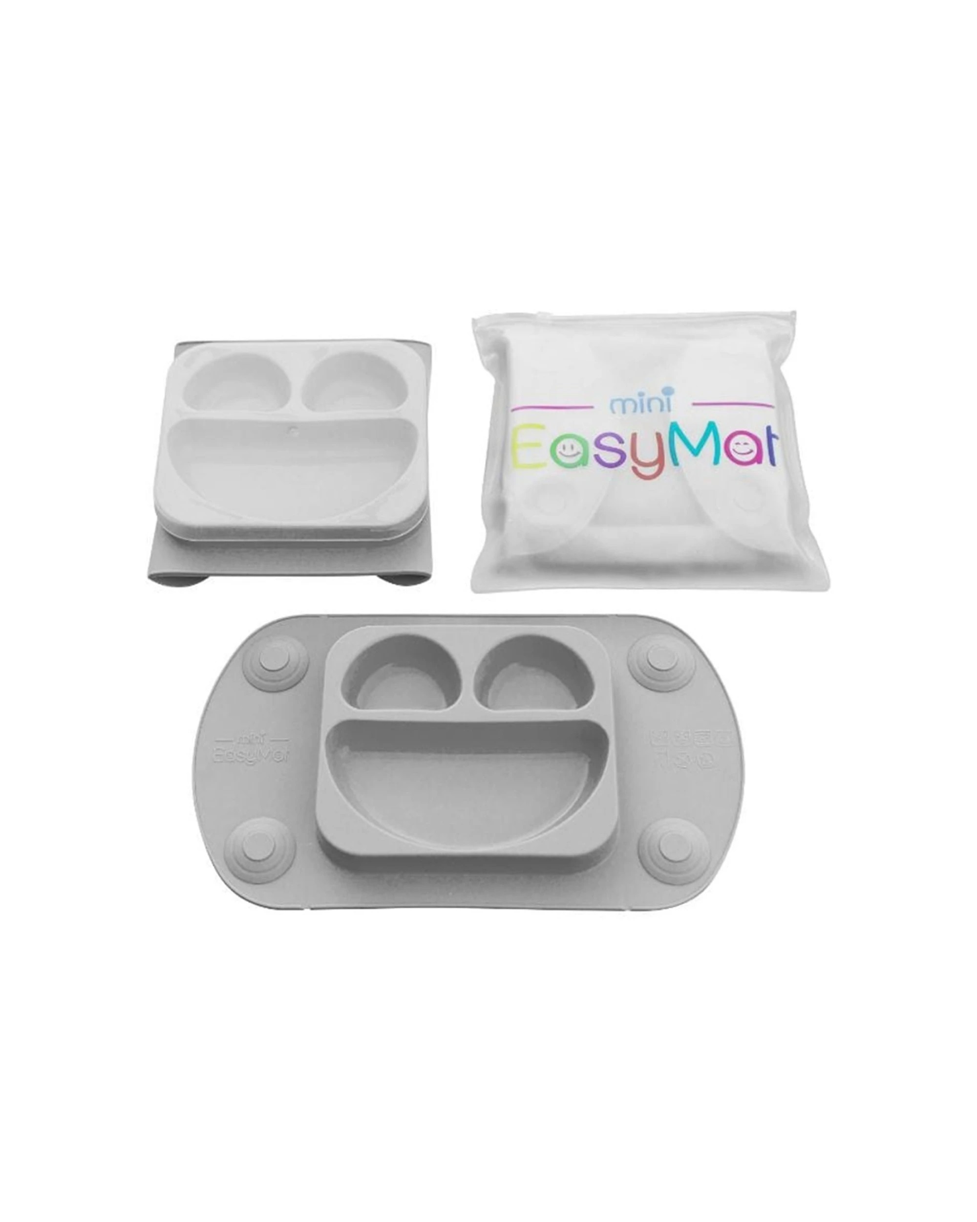 2 EasyTots Easymat Mini Feeding Plate 5 Point Suction Baby Led Weaning Cool - Grey, 2 of 4