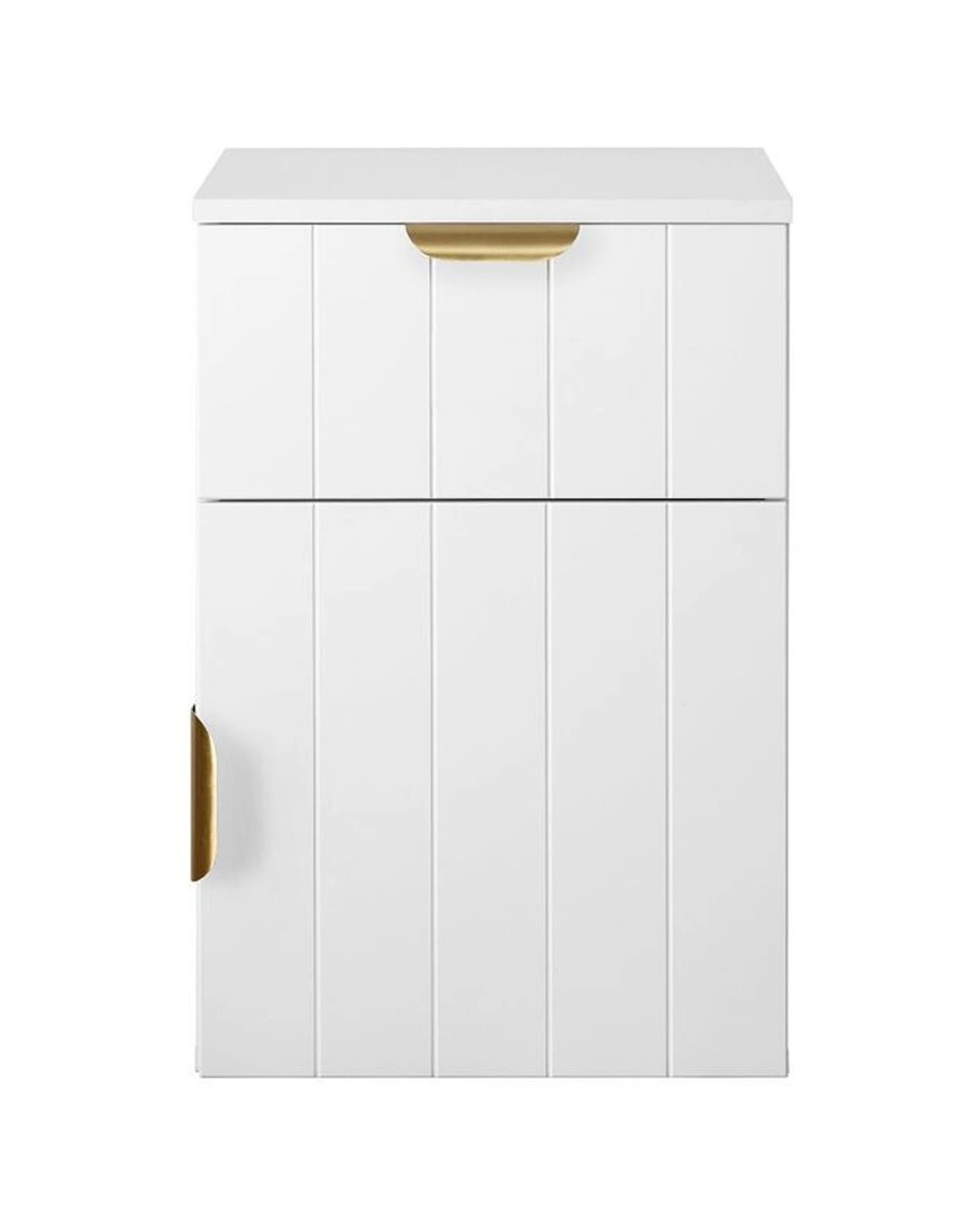 1 European Cabinetry Porto VJ Panel Front Bedside Table Brass Pull Handle - White, 1 of 4