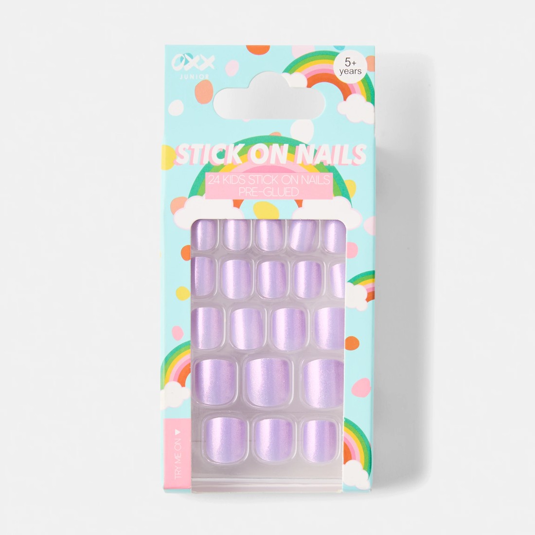 1 OXX Junior 24 Pack Kids Pre-Glued Stick-On Nails - Purple Iridescent, 1 of 5