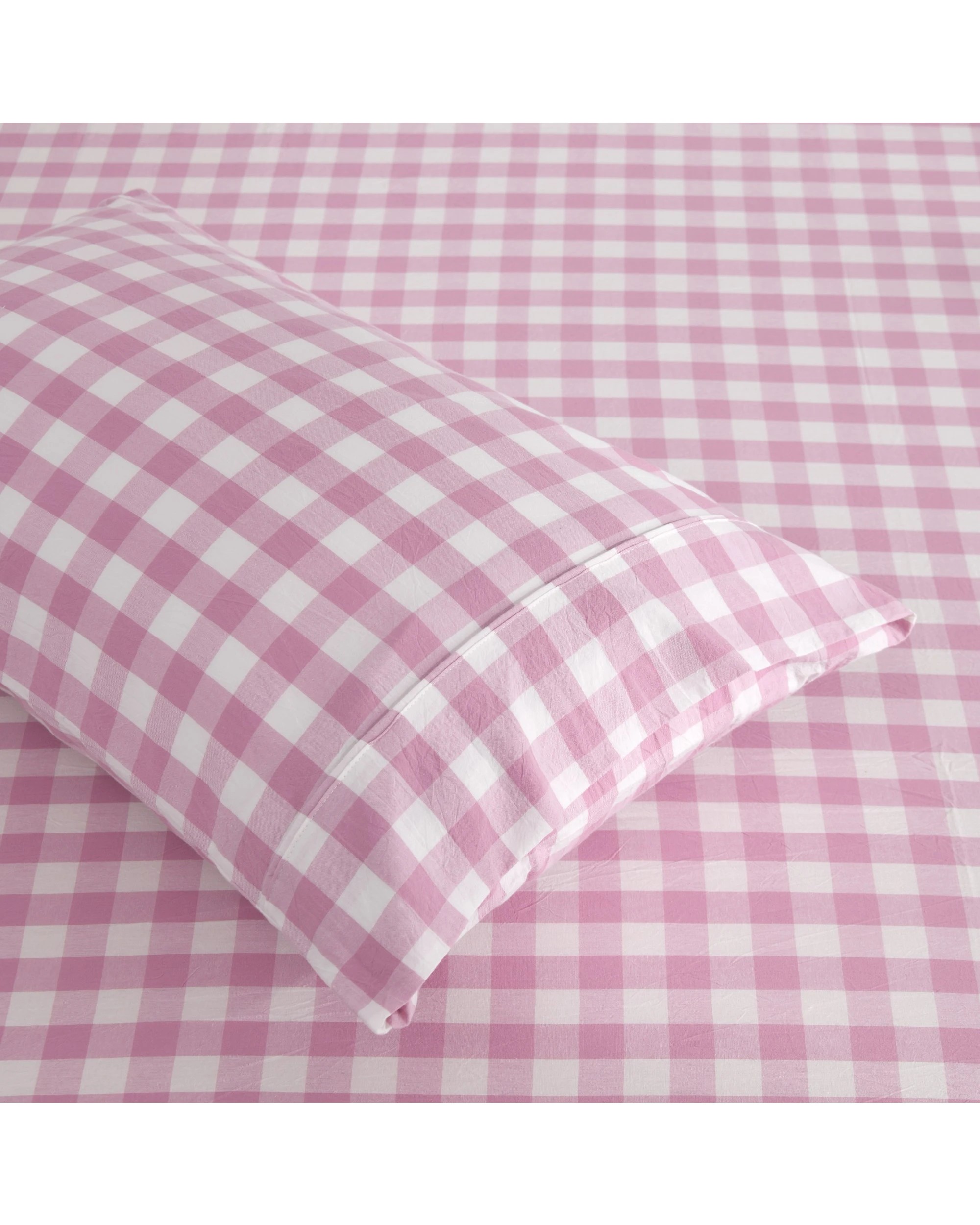3 Dreamaker Lola Yarn Dyed Washed Cotton Gingham Sheet Set - King Single Bed - Pearl Pink, 3 of 7