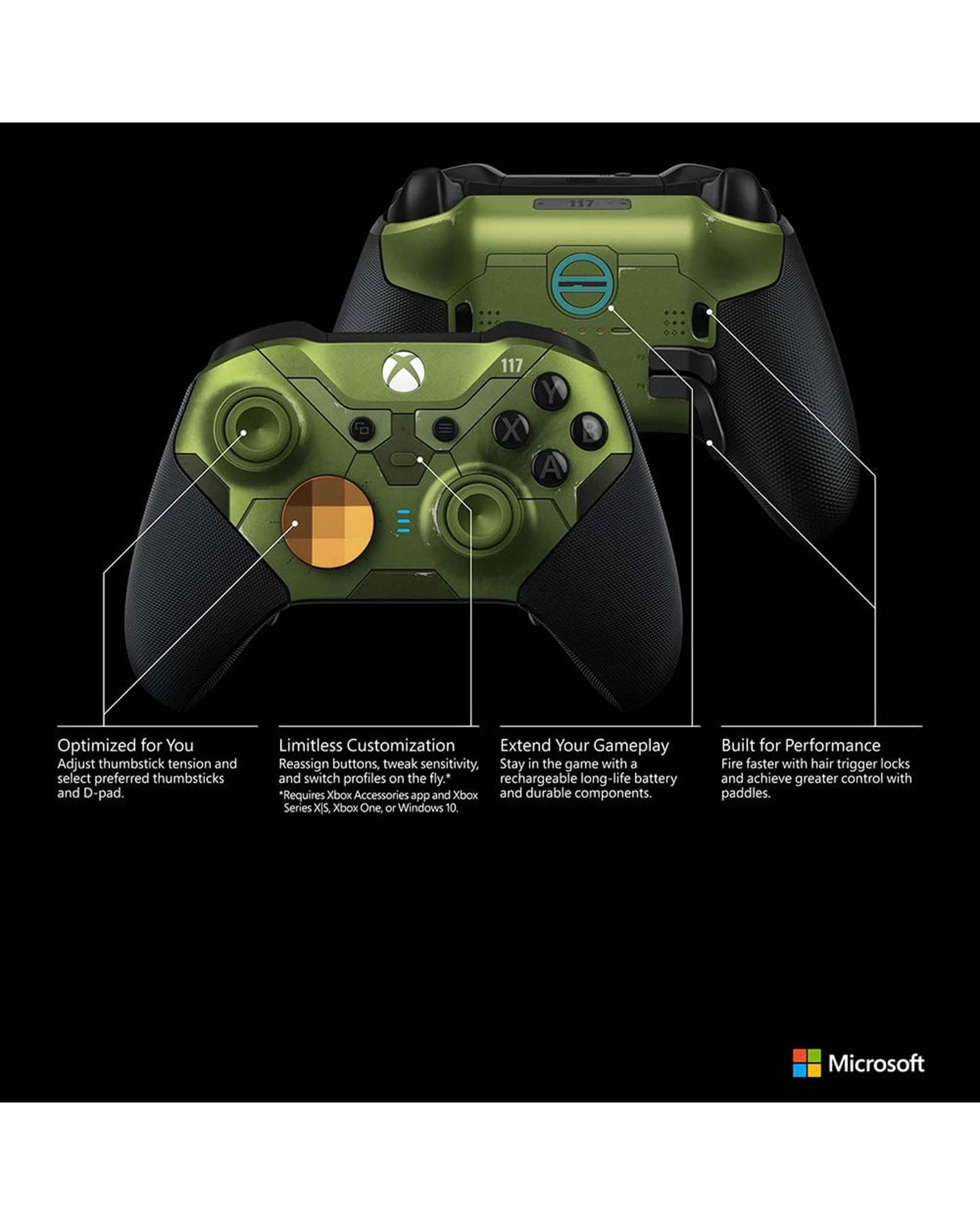 7 Xbox Elite Wireless Controller Series 2 - Halo Infinite Limited Edition - Green, 7 of 8