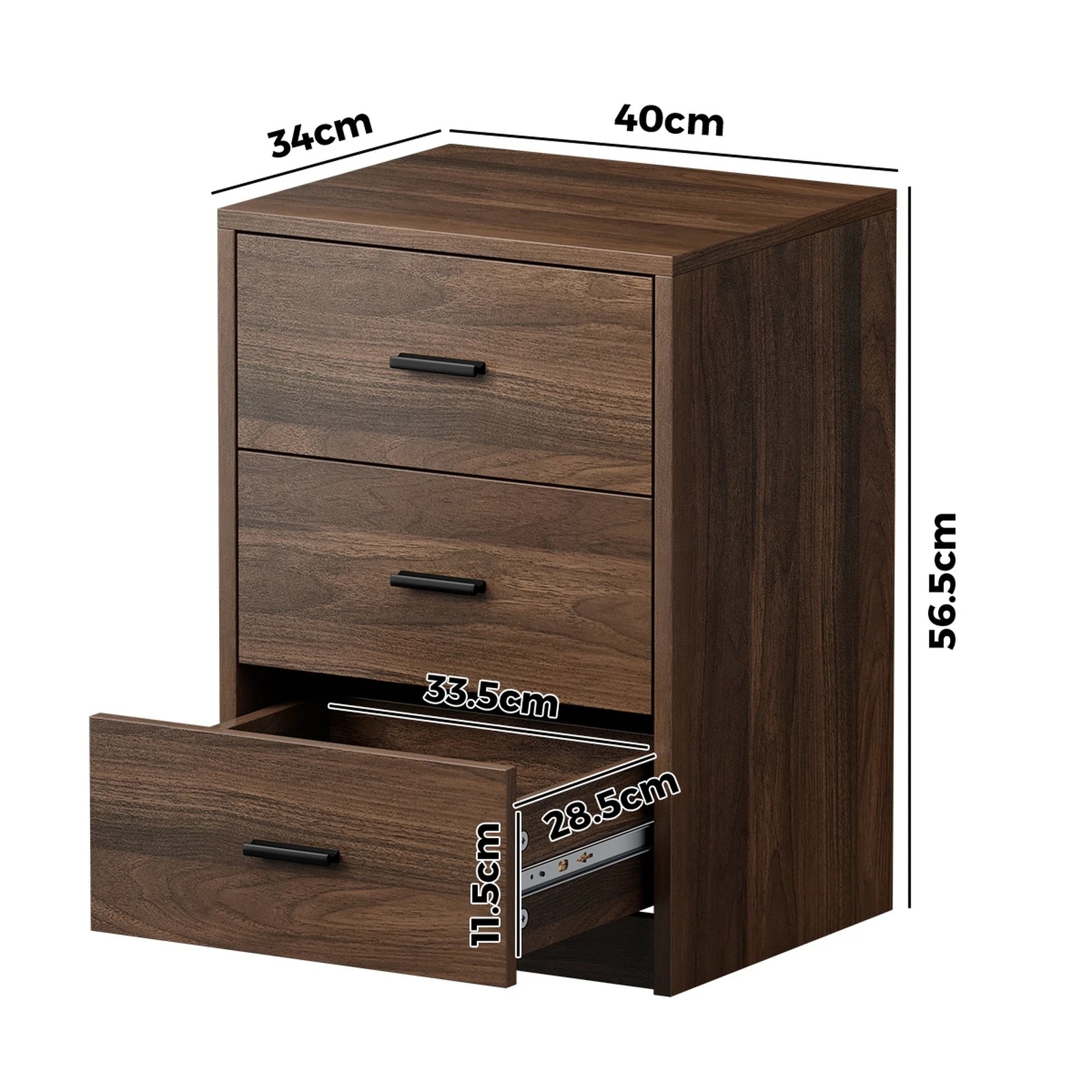 2 Oikiture 2x Bedside Table 3 Drawers Nightstand Bedroom Storage Side End - Brown, 2 of 9