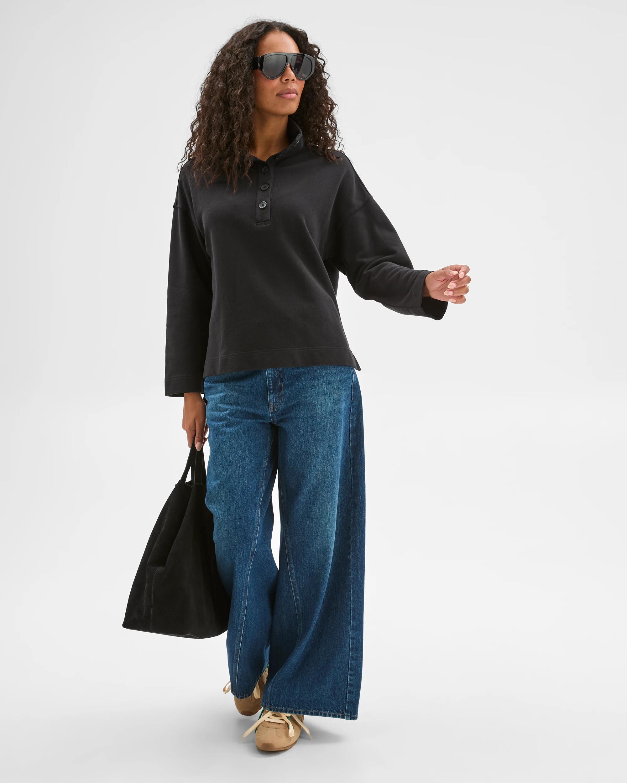 2 Target Woman Australian Cotton Funnel Neck Button Front Jumper WASHED BLACK, 2 of 6