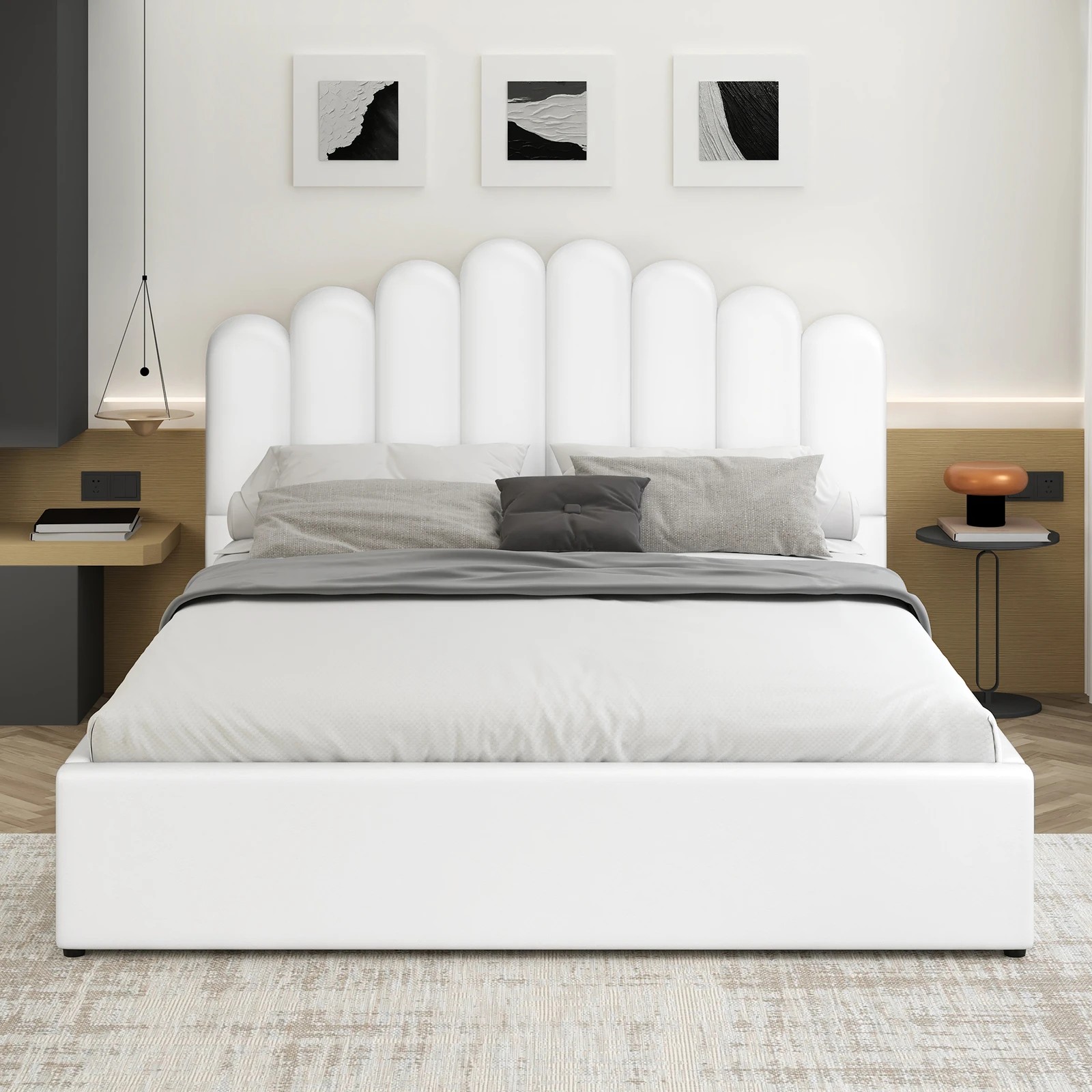 3 Alfordson Bed Frame Queen Size Gas Lift Storage Base Wooden Milton - White, 3 of 10