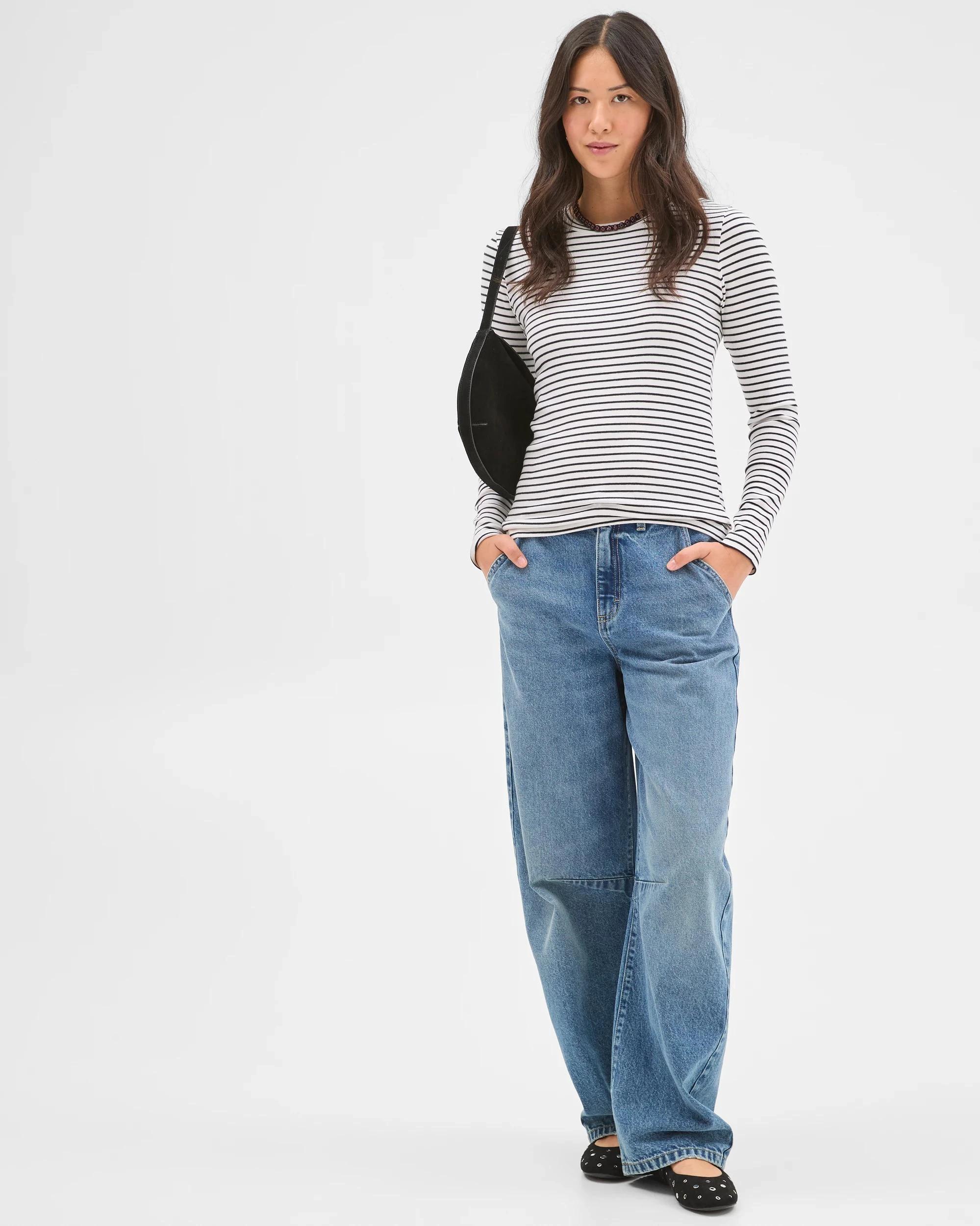 2 Target Woman Soft Touch Long Sleeve Striped T-Shirt CLOUD DANCER/BLACK, 2 of 8