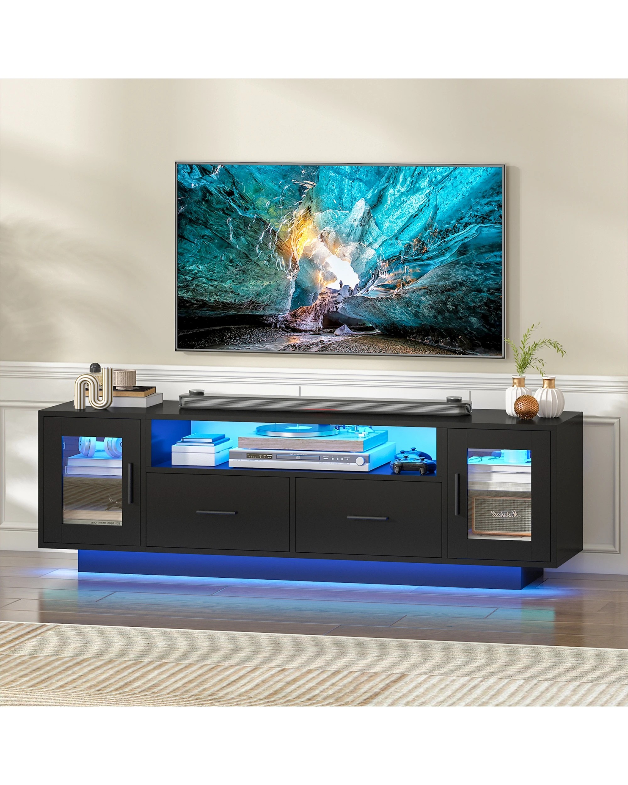 3 Advwin 140cm TV Cabinet LED Entertainment Unit Stand w/ Drawer & Door Media Console Table, 3 of 8