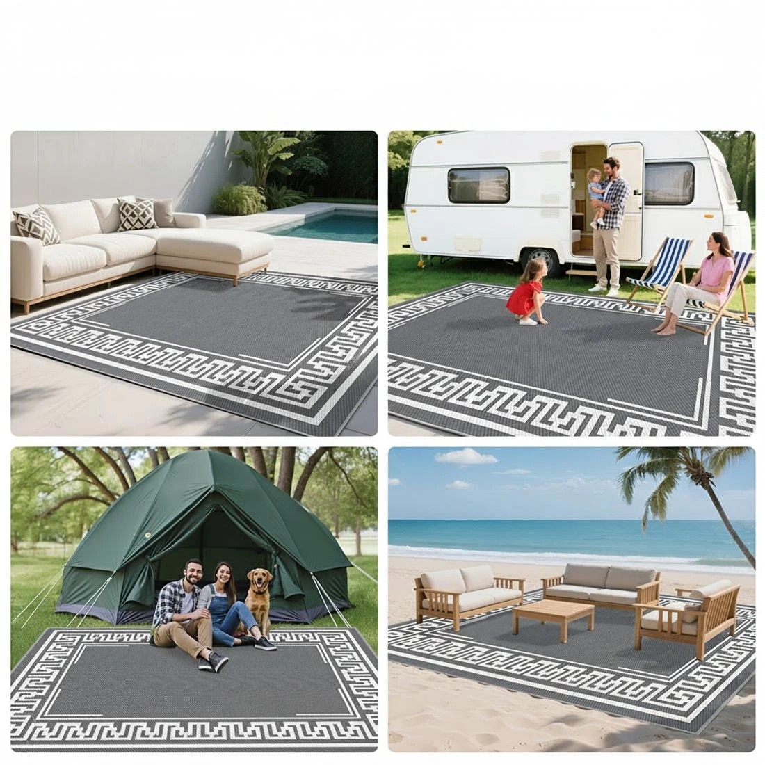 8 Gardeon Outdoor Rugs 274x366cm Large Carpet Reversible Area Mat PP Dual-Sided Patio Rug Greek Key - Grey, 8 of 8