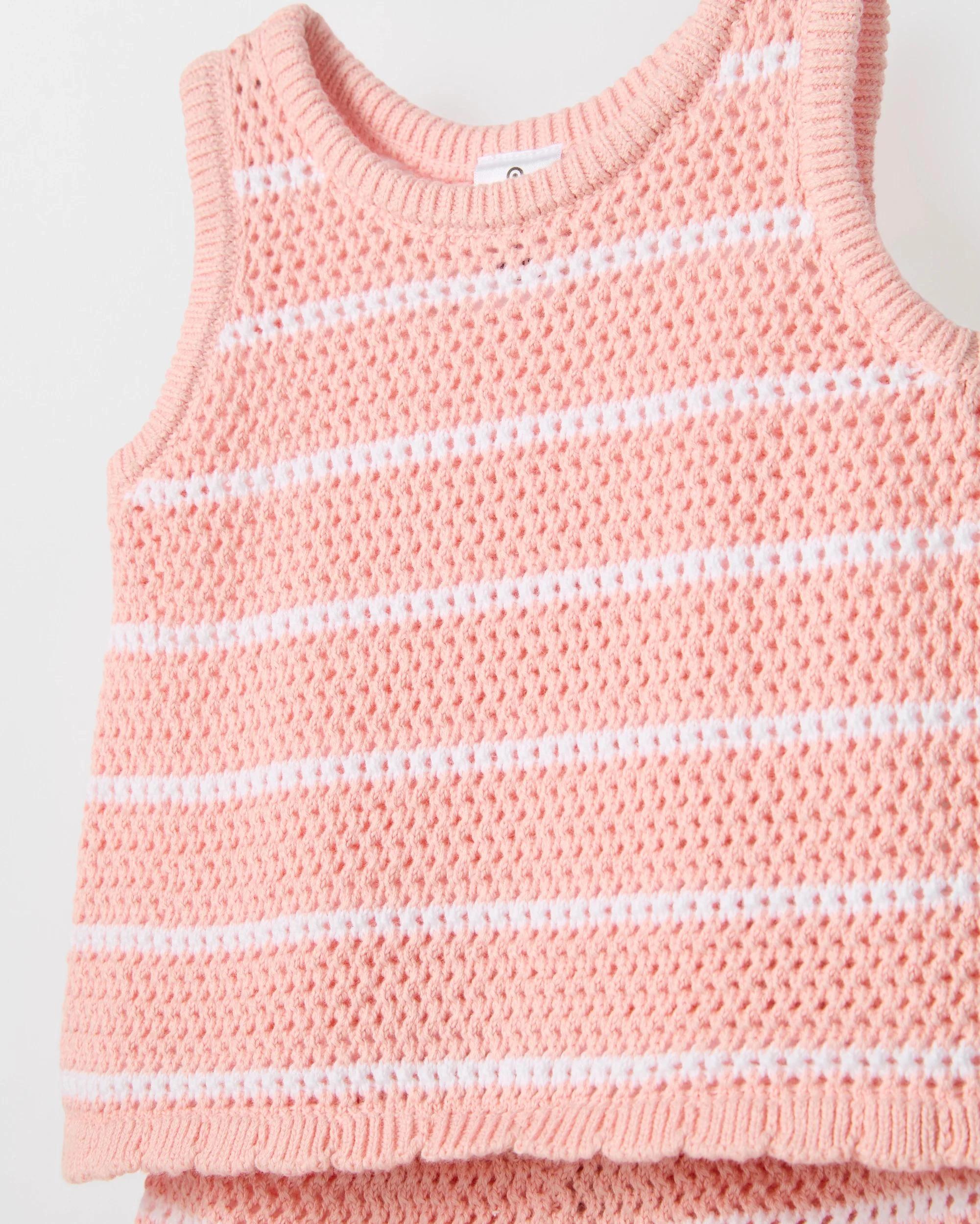 2 Target Baby Organic Cotton Baby Crochet Top and Short 2 Piece Set PINK STRIPE, 2 of 2